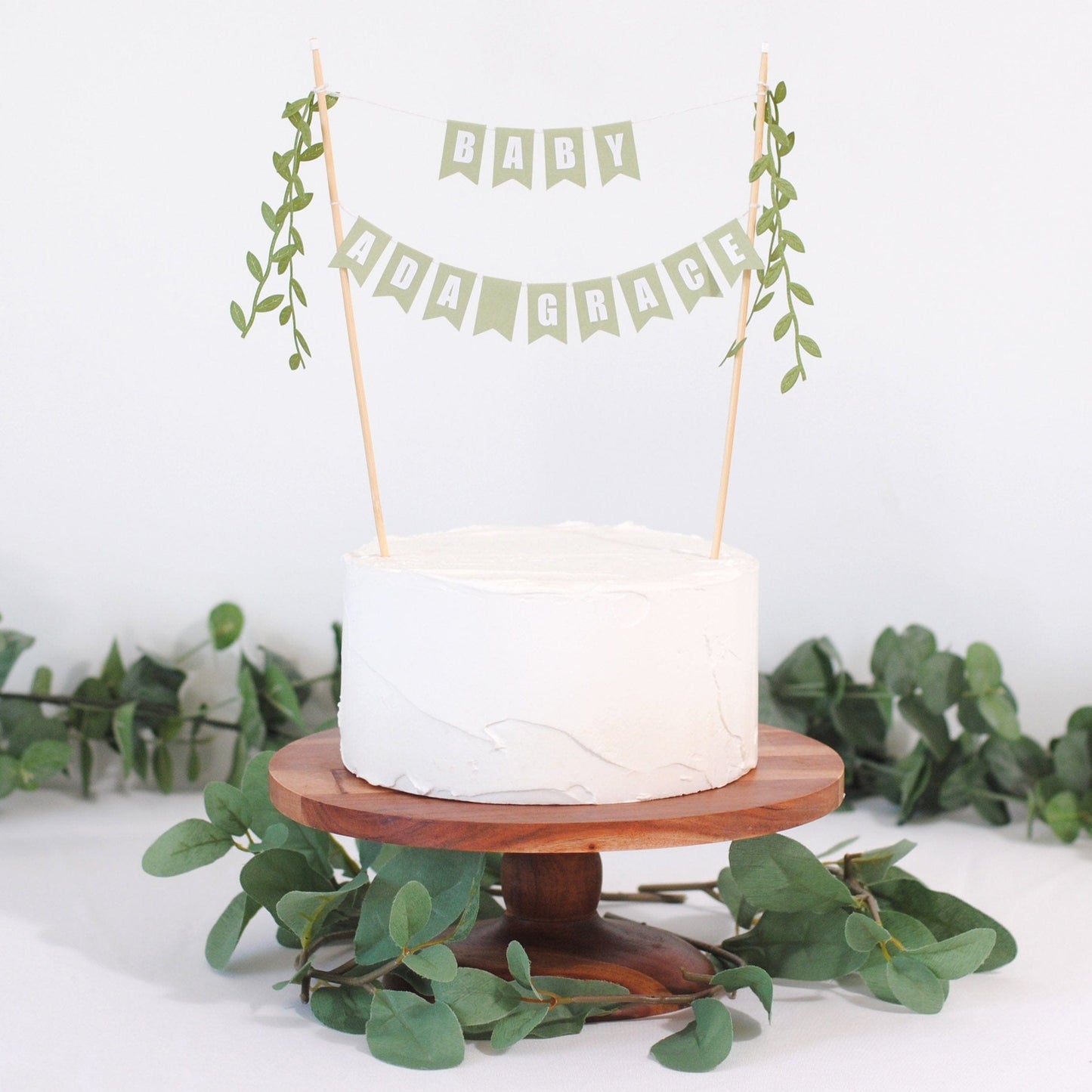 Baby Name baby shower cake topper for greenery theme baby shower