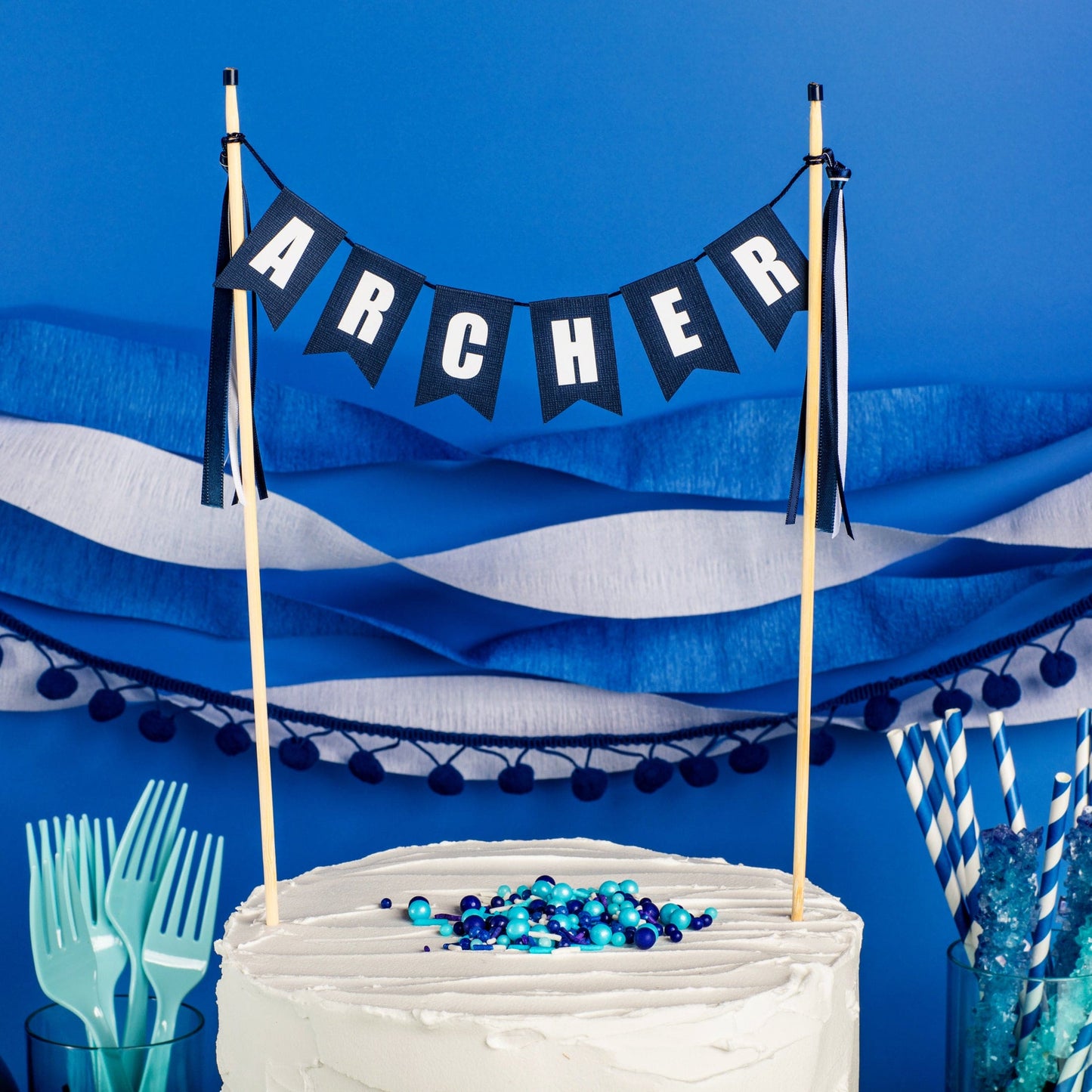 navy blue personalized cake topper for kids birthday | personalized cake topper by Avalon Sunshine