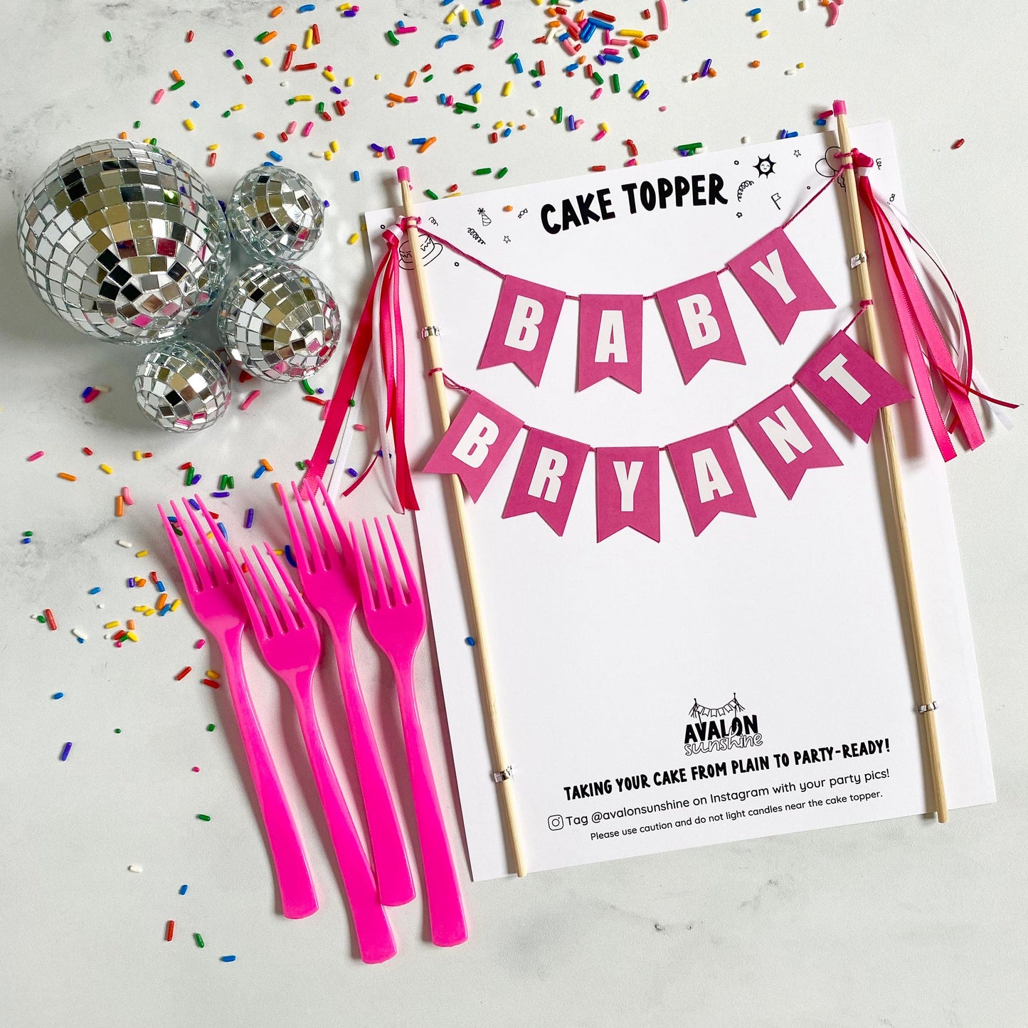 bright pink baby shower cake topper personalized with name | cake toppers by Avalon Sunshine