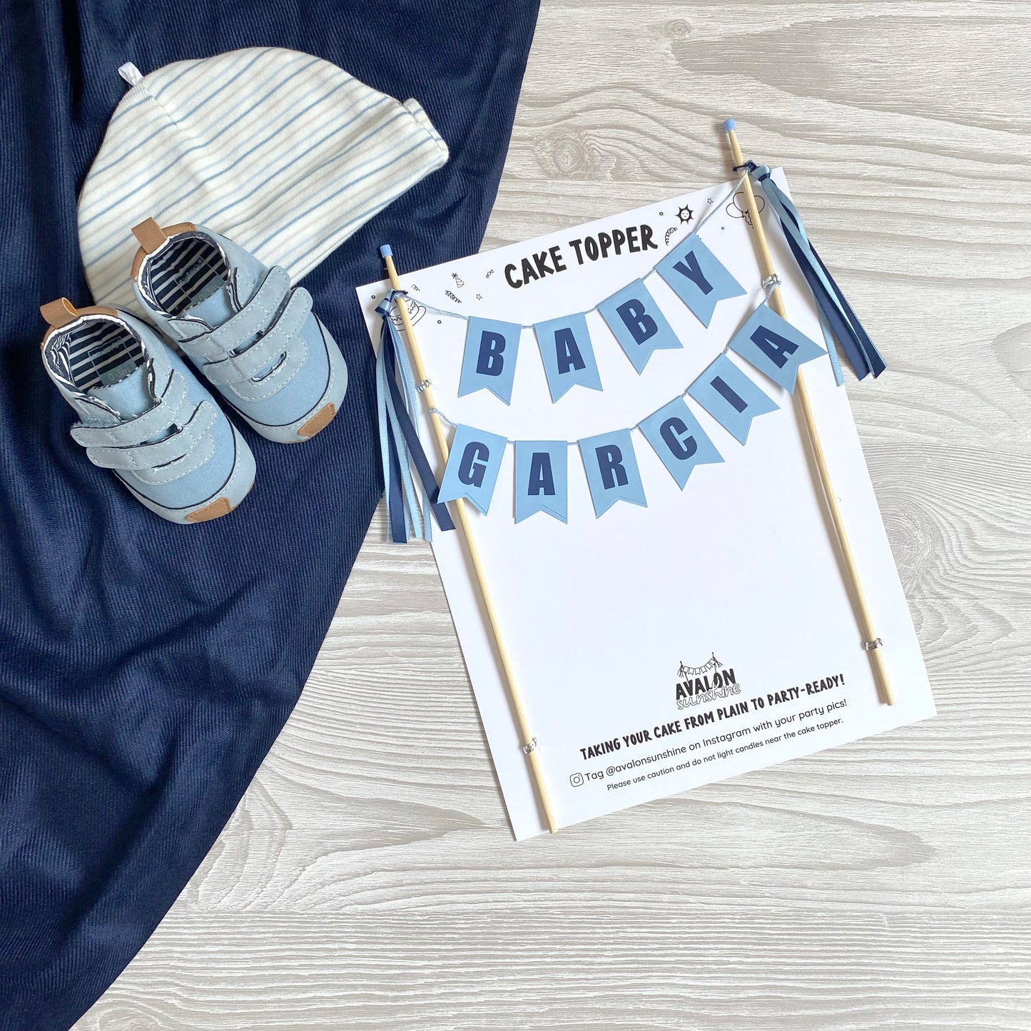 Blue baby shower cake topper with baby  name | personalized cake toppers by Avalon Sunshine