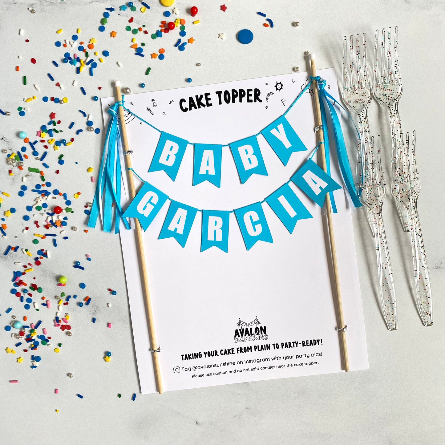 turquoise baby shower cake topper personalized with baby name | cake toppers by Avalon Sunshine