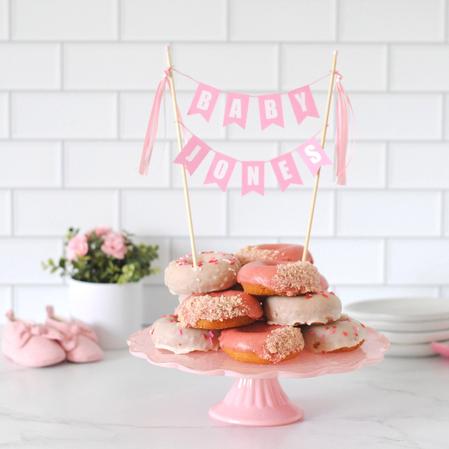 Baby Shower Cake Topper on Donut Tray personalized with baby's name | cake topper by Avalon Sunshine