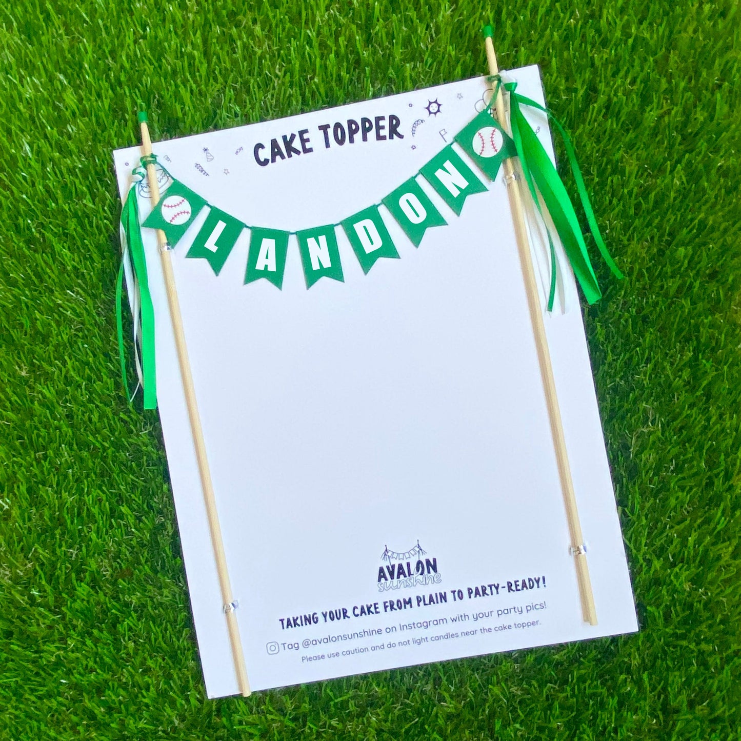 Green baseball theme cake topper for kids birthday day | personalized cake toppers by Avalon Sunshine