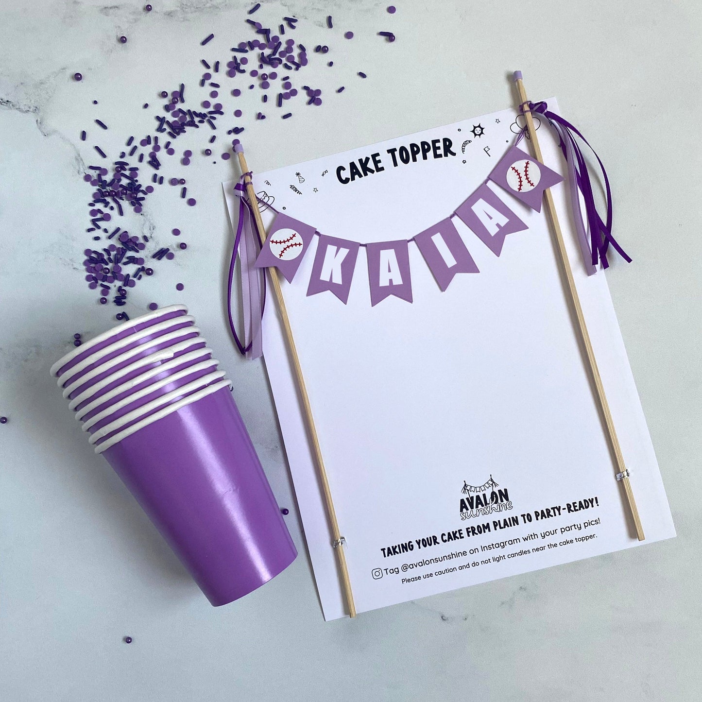Purple baseball theme birthday cake topper with name | personalized cake toppers by Avalon Sunshine