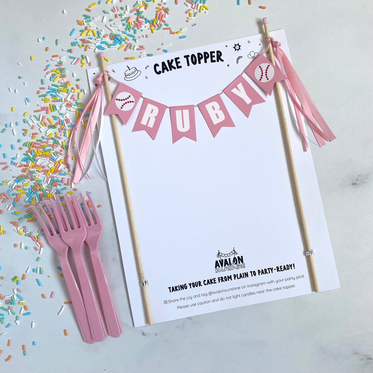 Light pink baseball theme birthday cake topper for kids birthday cake | personalized cake toppers by Avalon Sunshine