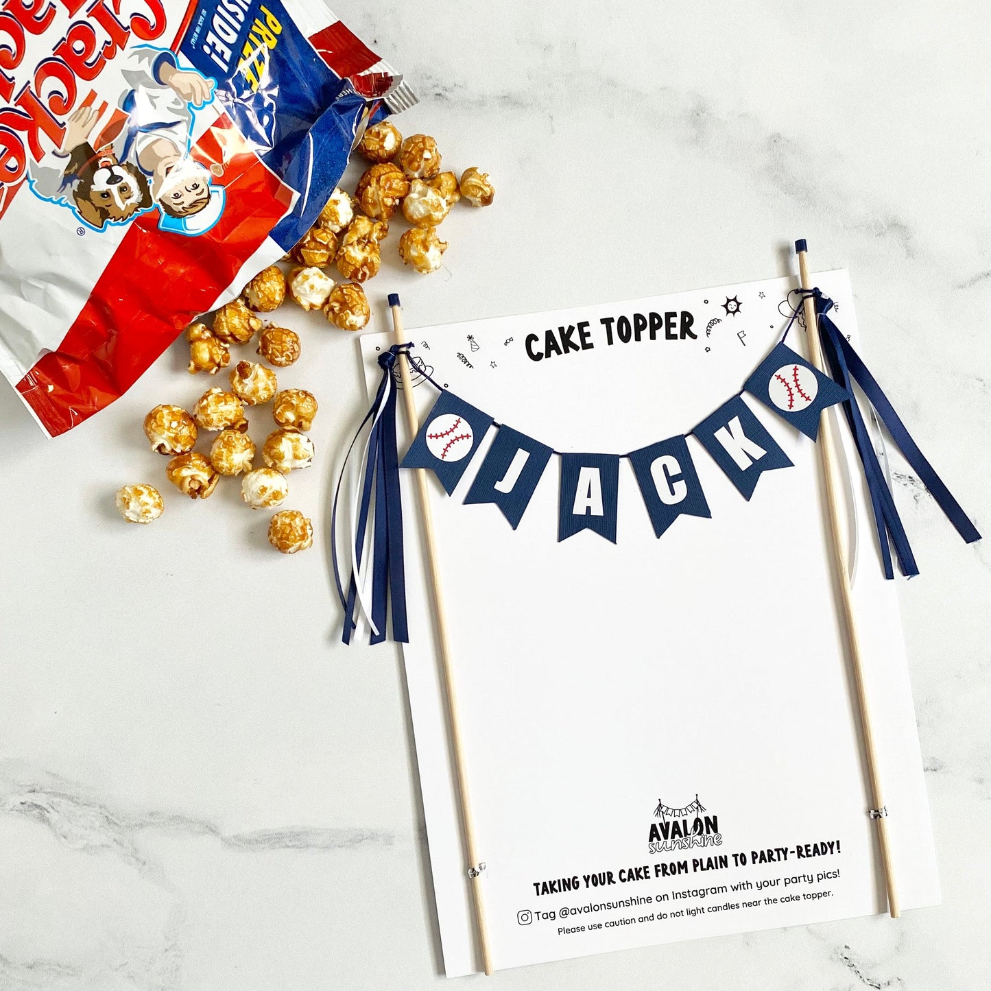 Navy blue baseball theme cake topper personalized with name | cake toppers by Avalon Sunshine