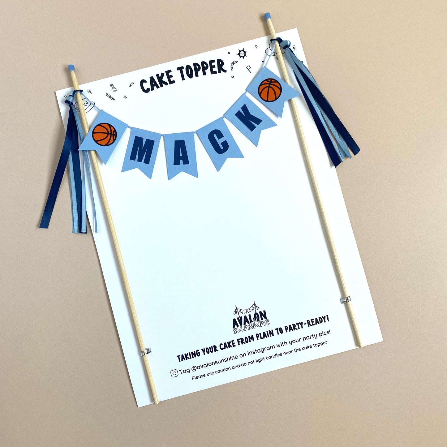 Light blue basketball theme birthday cake topper for kids | personalized cake toppers by Avalon Sunshine