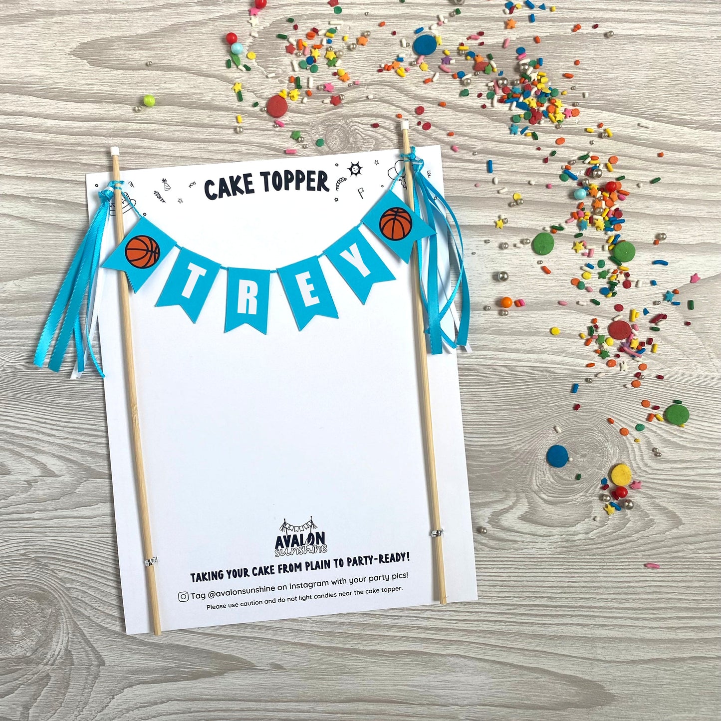 turquoise basketball theme birthday cake topper with name | personalized cake topper by Avalon Sunshine