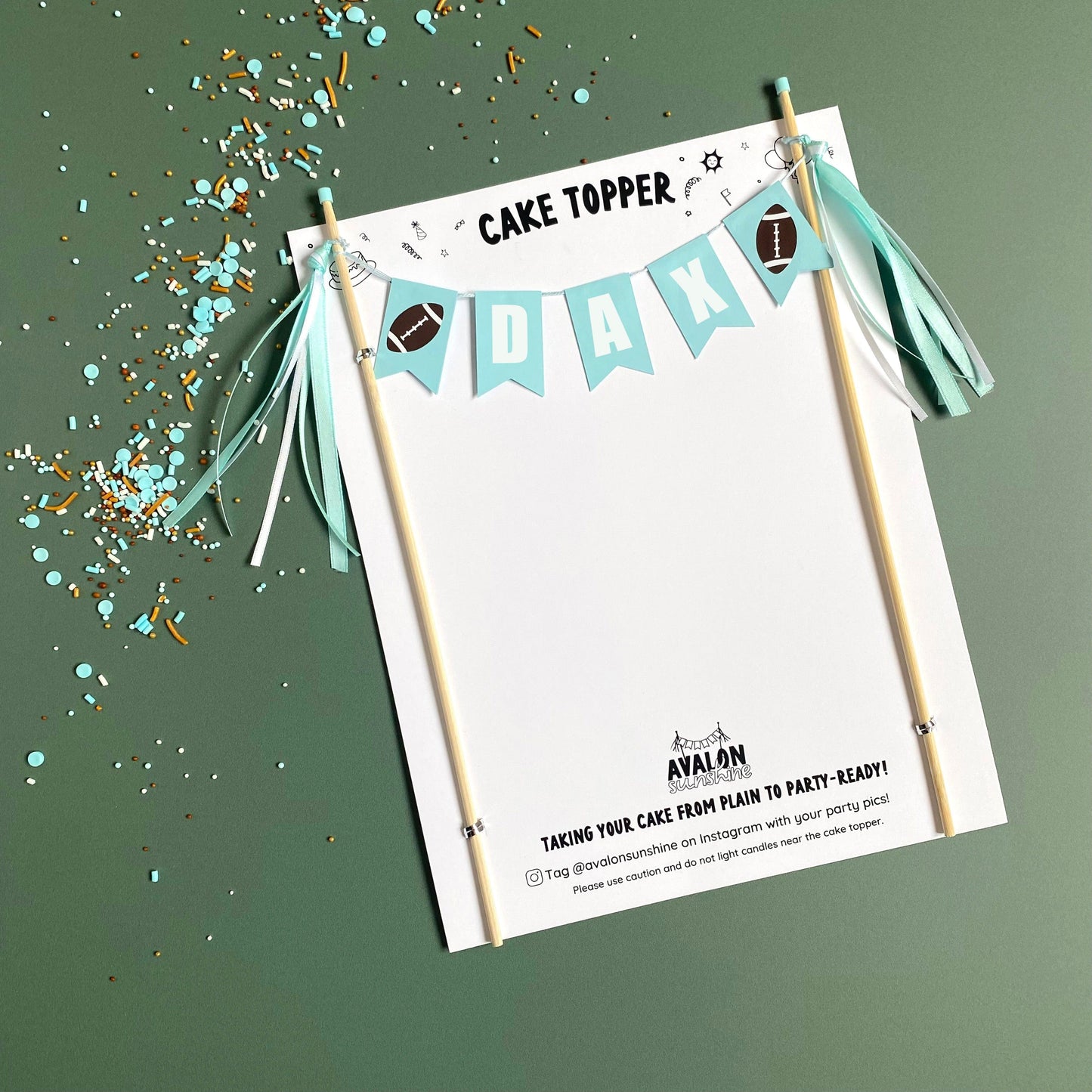 Light Aqua and White Football Birthday cake topper | cake toppers by Avalon Sunshine