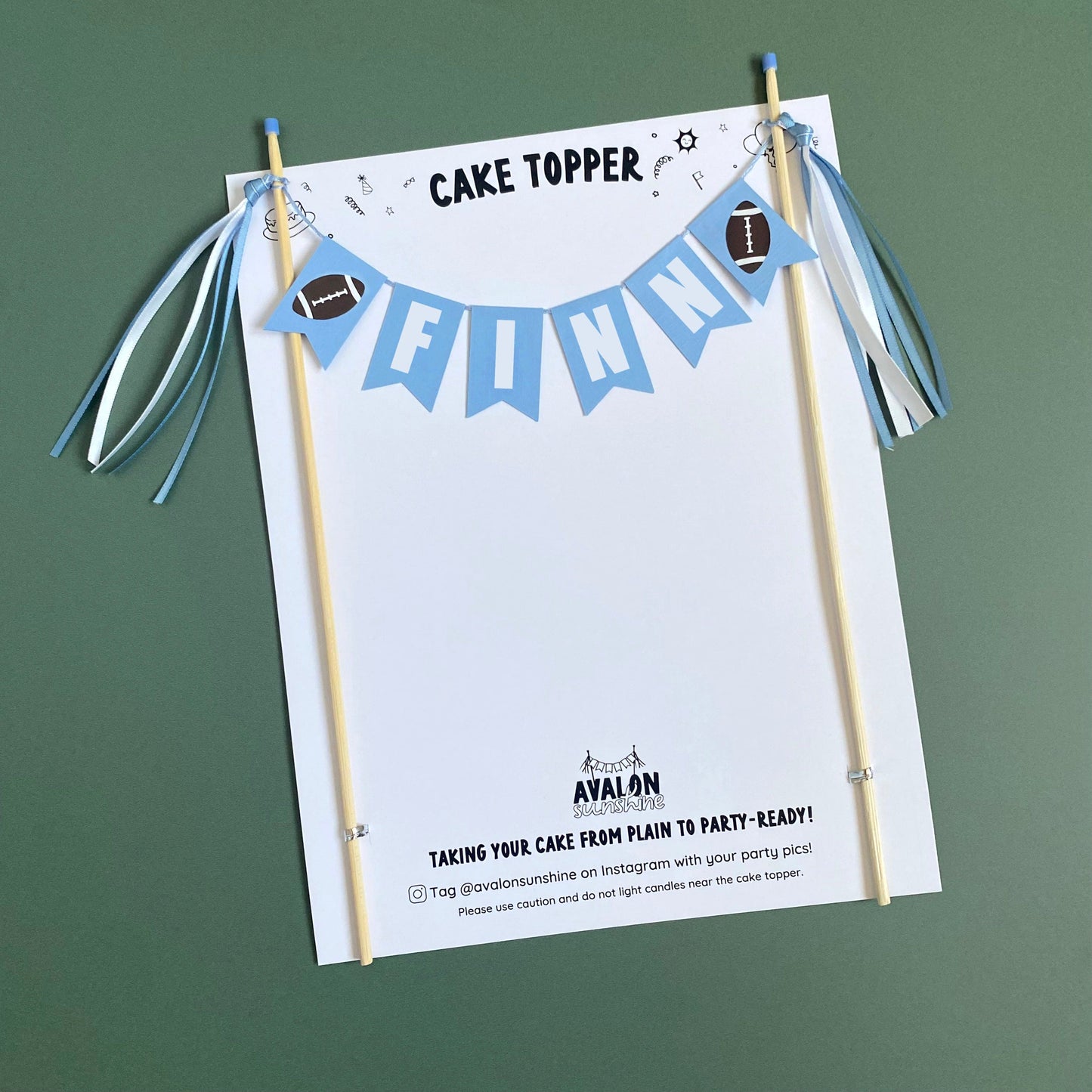 Light blue football theme cake topper | personalized cake topper by Avalon Sunshine