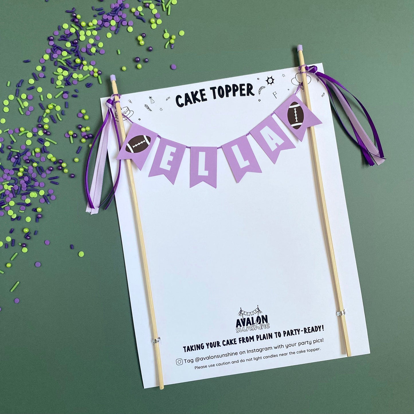 Purple Football theme cake topper | personalized cake topper by Avalon Sunshine