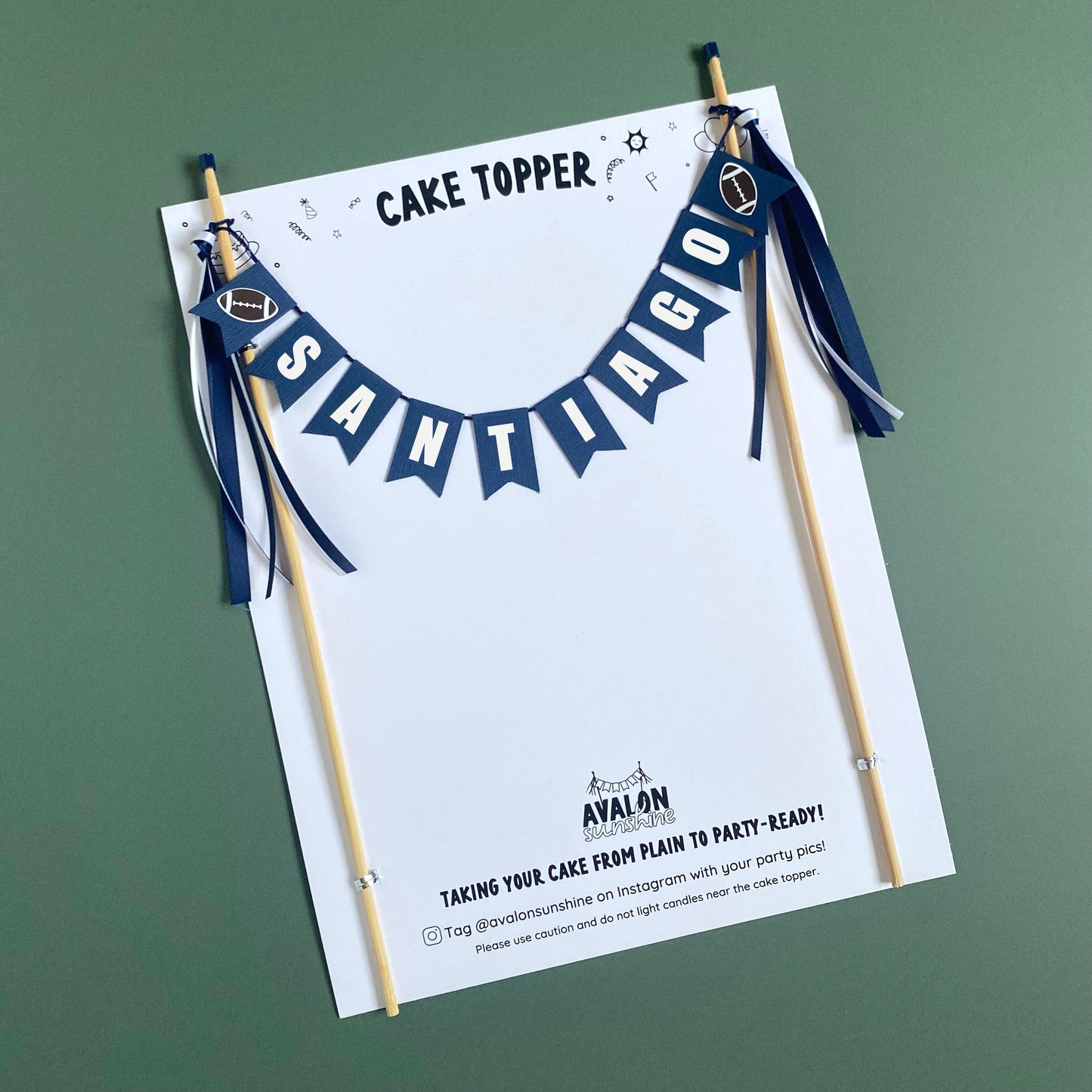 Navy Blue Football theme birthday cake topper with name | personalized cake toppers by Avalon Sunshine