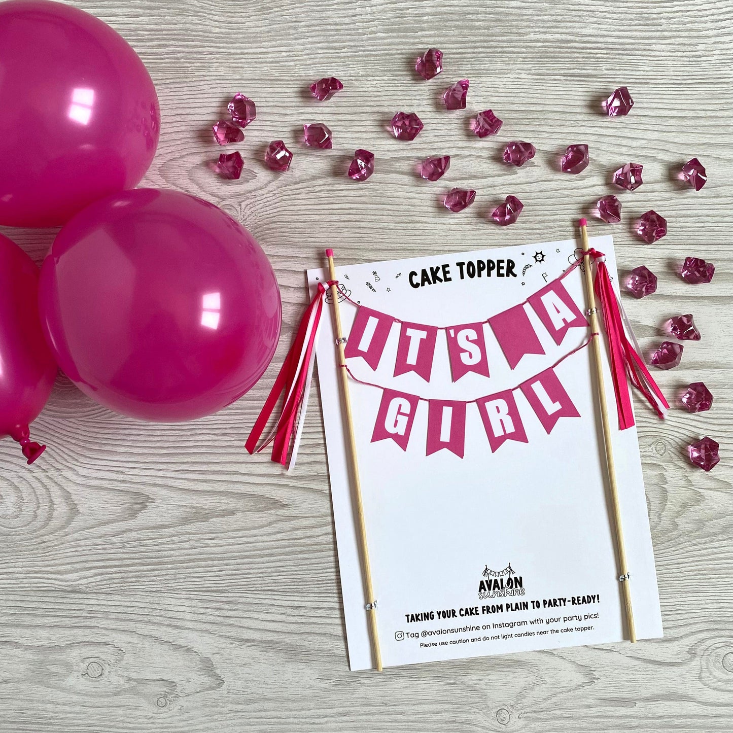 Bright Pink It's A Girl Baby Shower Cake Topper | cake toppers by Avalon Sunshine