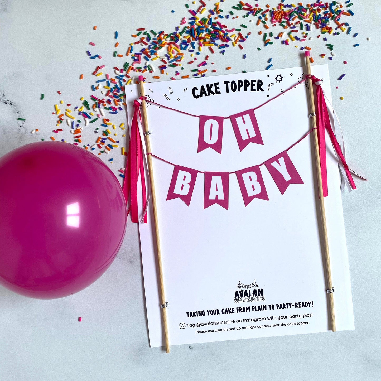 Bright Pink OH BABY cake topper for baby shower | cake toppers by Avalon Sunshine