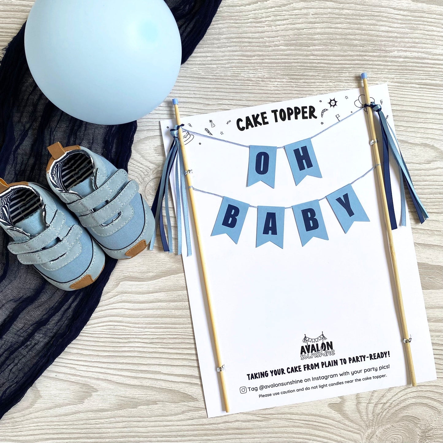 OH BABY theme baby shower cake topper in light blue | cake toppers by Avalon Sunshine