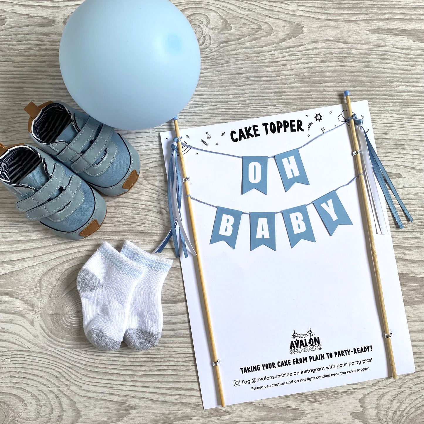 OH BABY theme baby shower cake topper in light blue | cake toppers by Avalon Sunshine