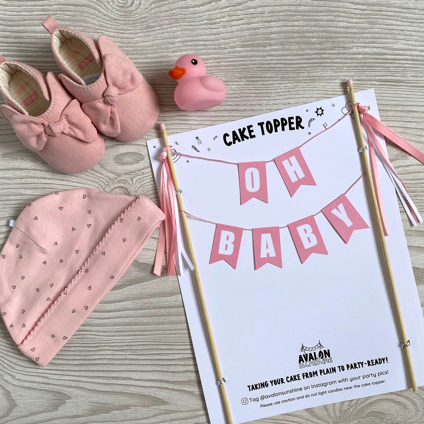 OH BABY theme baby shower cake topper for girls in light pink | cake toppers by Avalon Sunshine