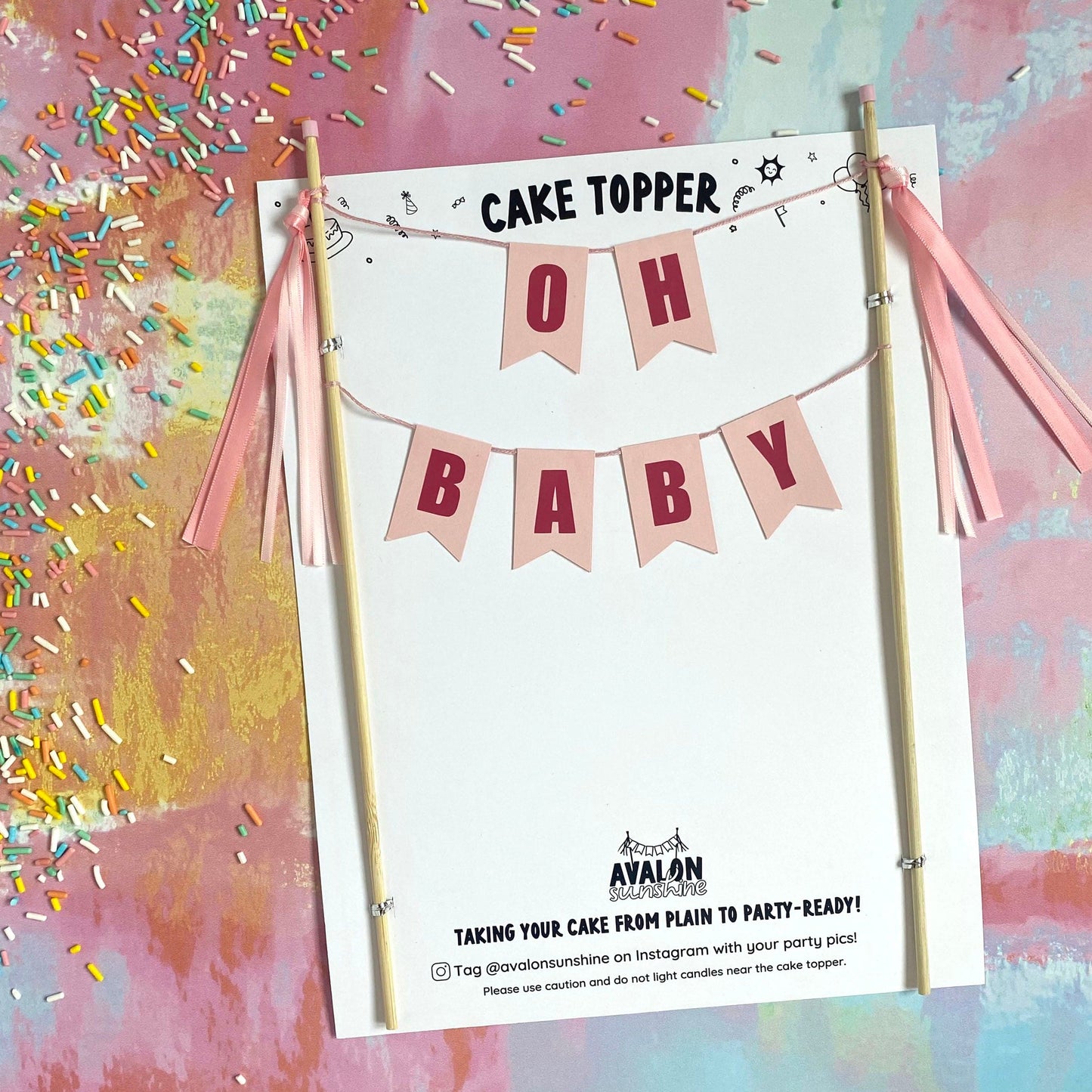 OH BABY theme baby shower cake topper for girls in light pink | cake toppers by Avalon Sunshine