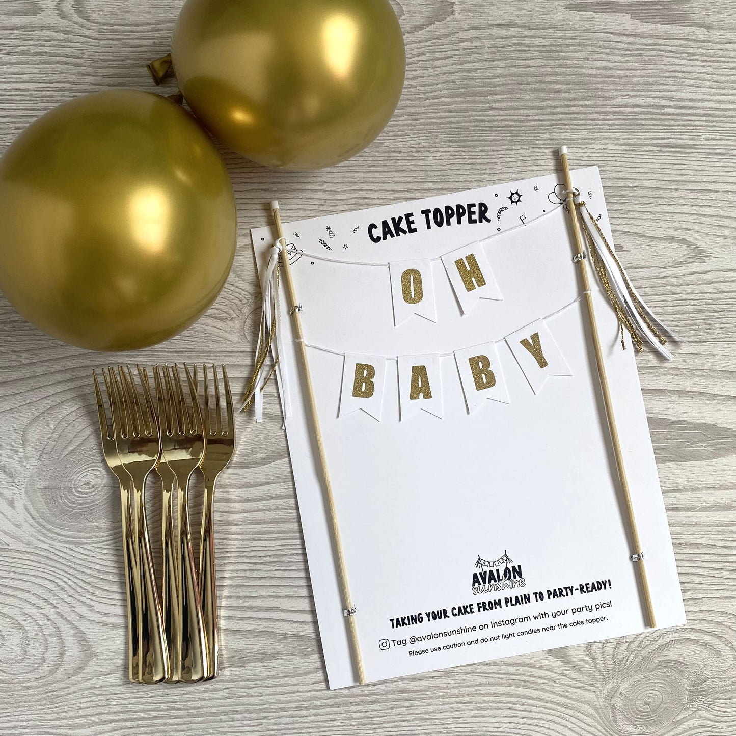OH BABY theme baby shower cake topper in white and gold | cake toppers by Avalon Sunshine