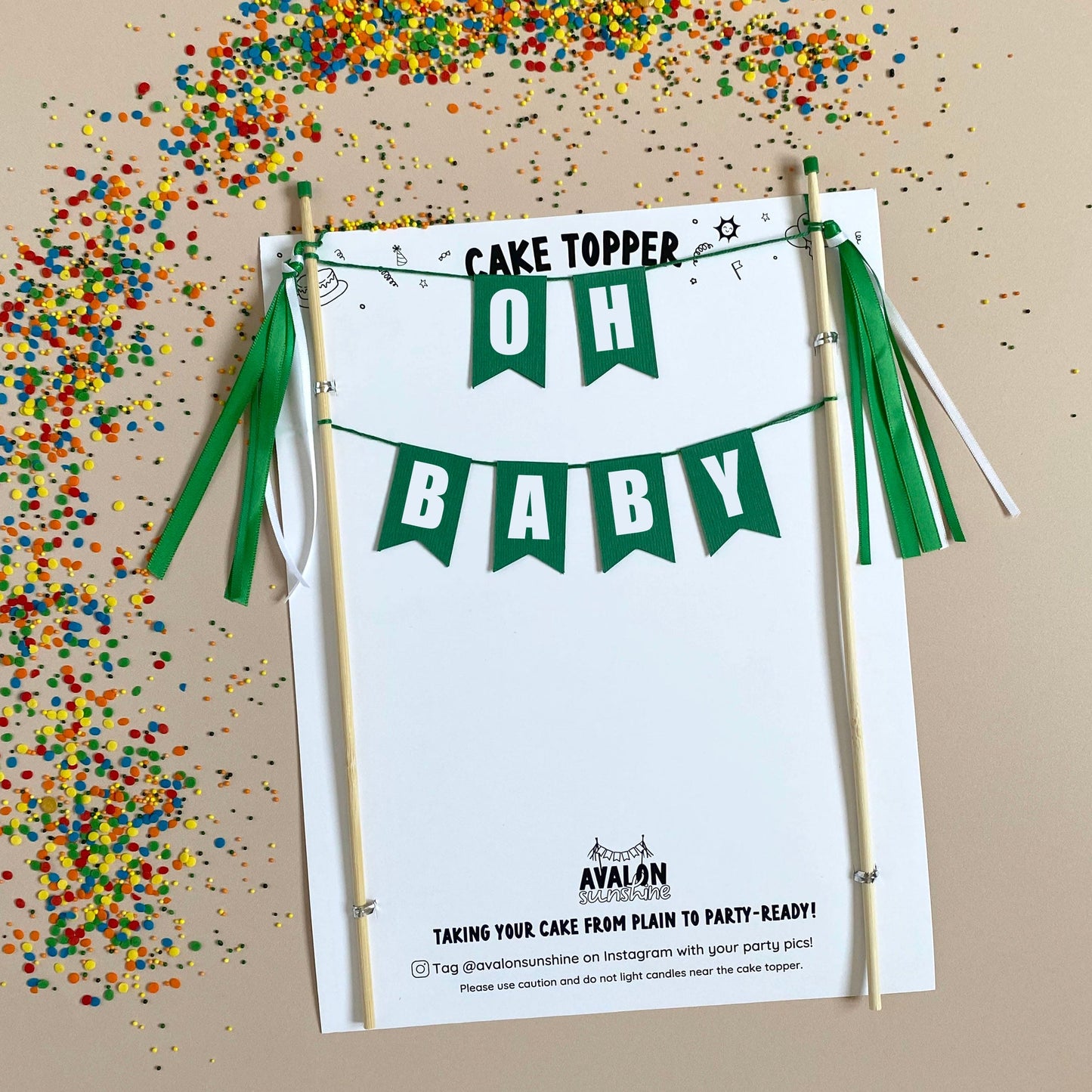 OH BABY theme baby shower cake topper in green | cake toppers by Avalon Sunshine