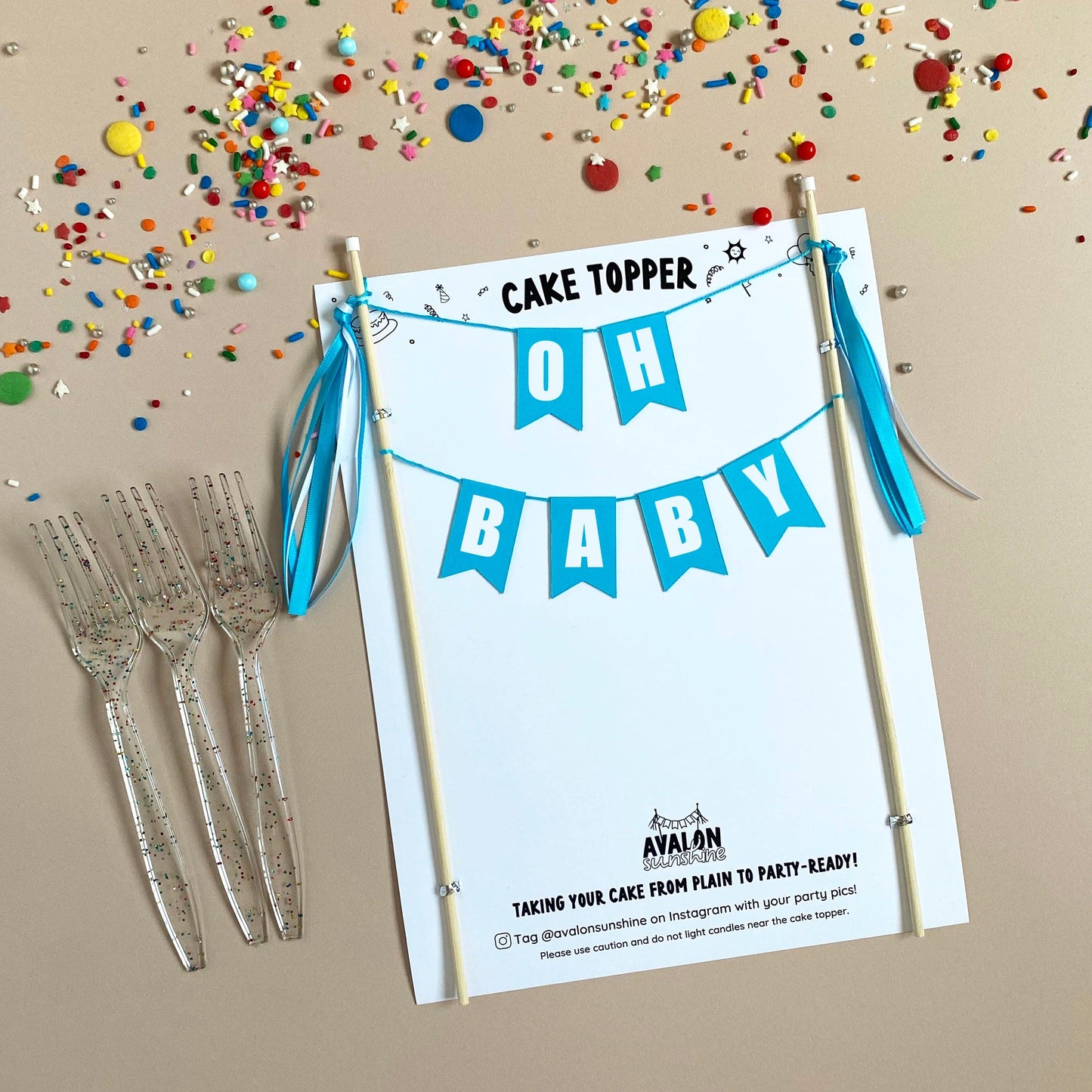 OH BABY theme baby shower cake topper in turquoise | cake toppers by Avalon Sunshine