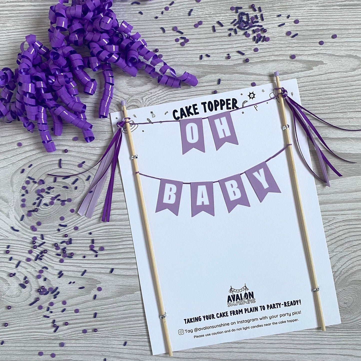 OH BABY theme baby shower cake topper in purple | cake toppers by Avalon Sunshine