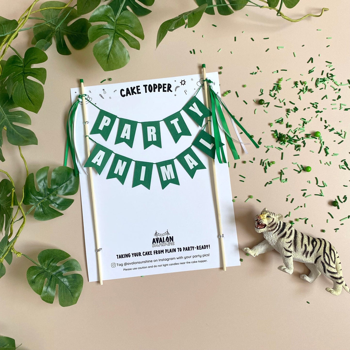 Green and white PARTY ANIMAL cake topper for kids birthday cake | cake toppers by Avalon Sunshine