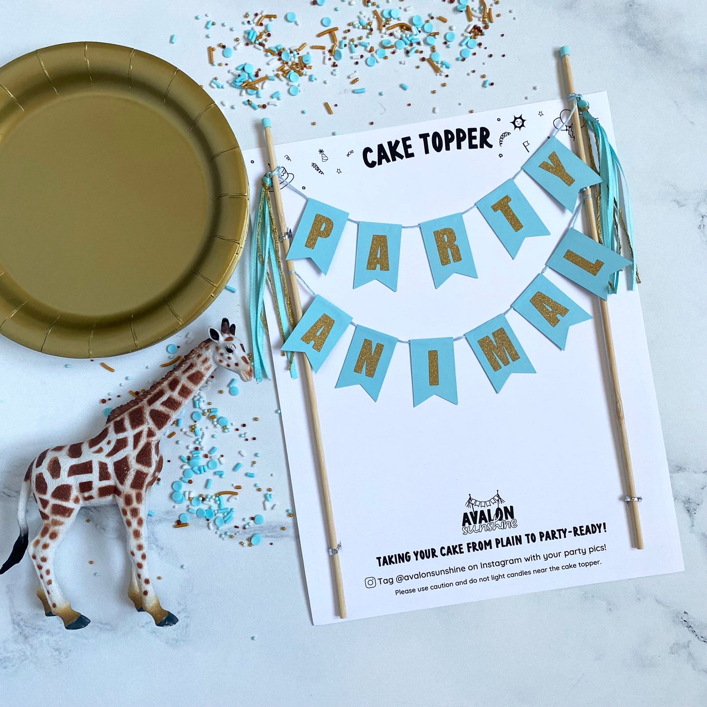 PARTY ANIMAL birthday cake topper in aqua and gold | personalized cake toppers by Avalon Sunshine