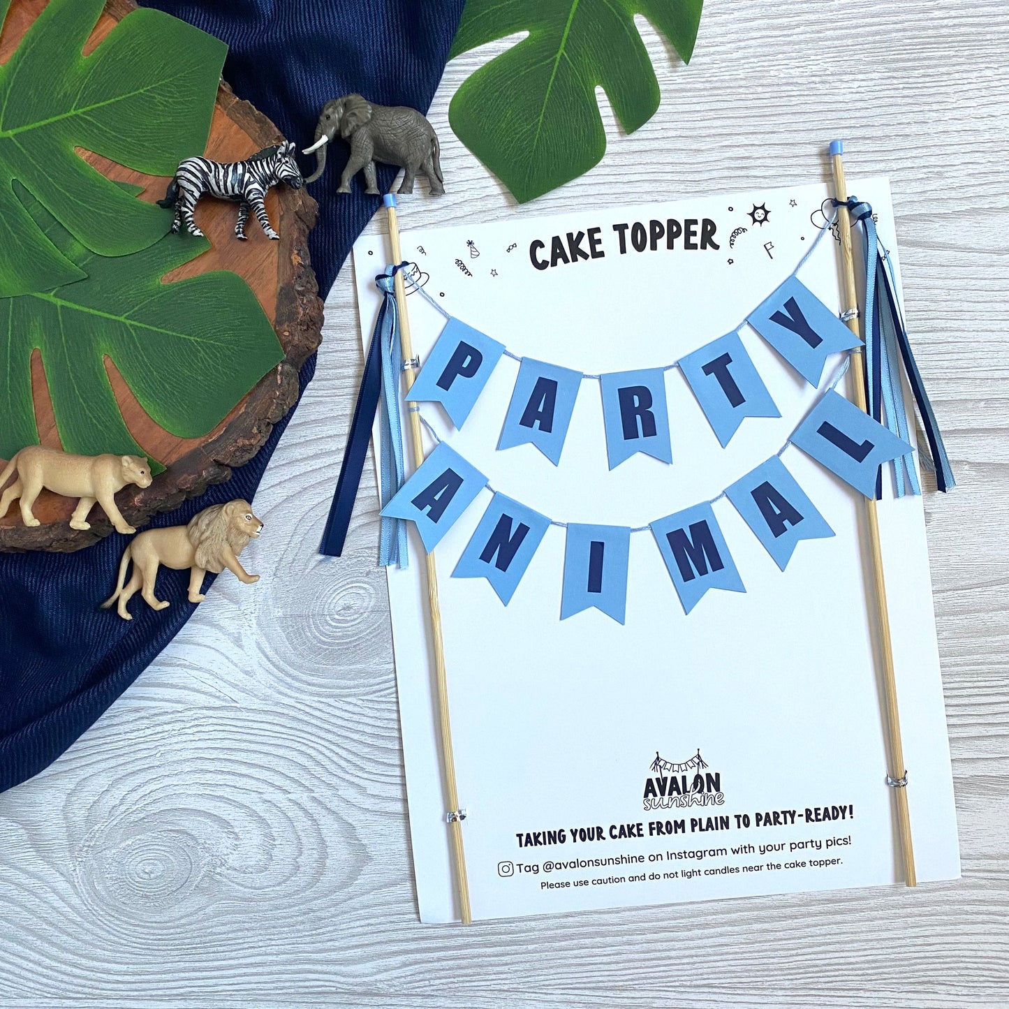 light blue PARTY ANIMAL cake topper for kids birthday cake | personalized cake toppers by Avalon Sunshine