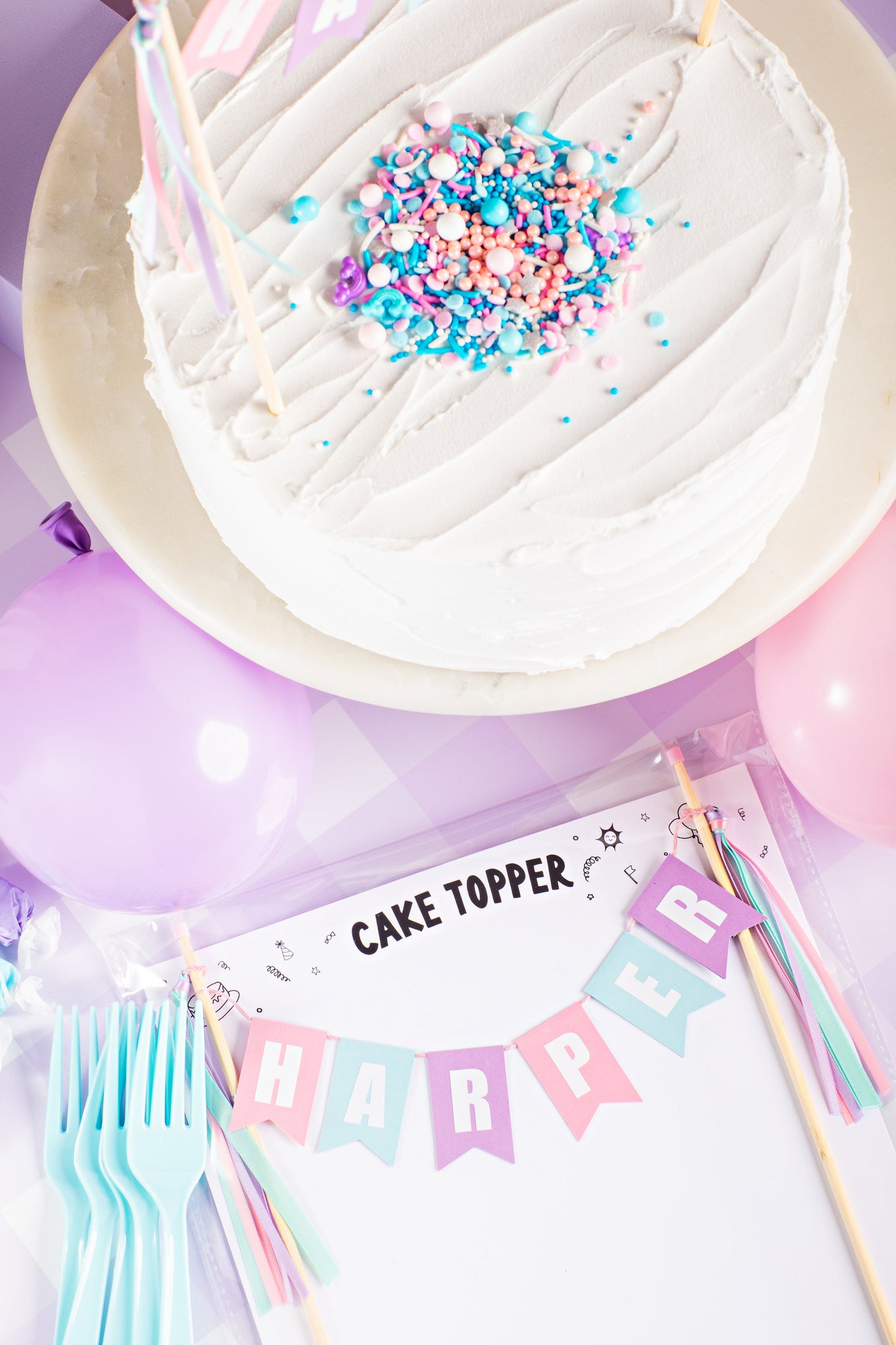 pastel personalized cake topper for girls birthday party | personalized cake toppers by Avalon Sunshine