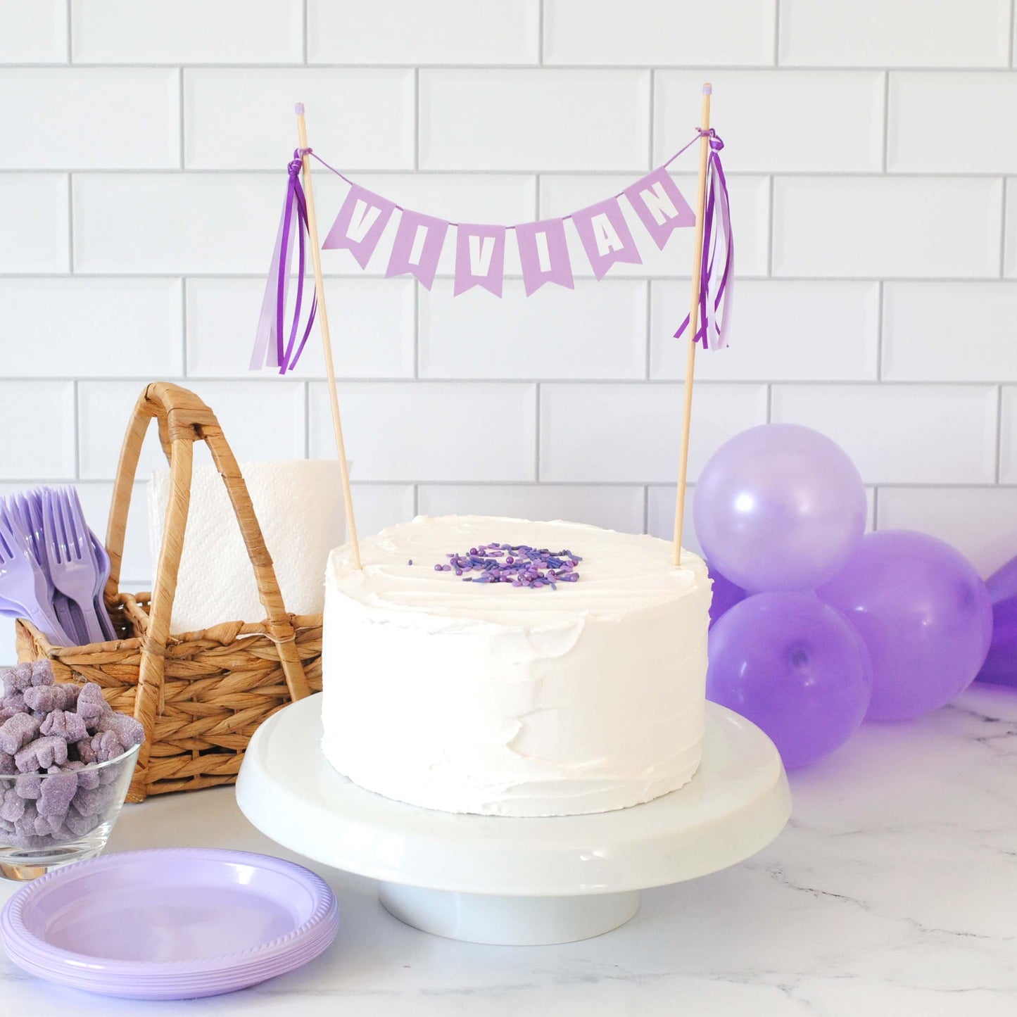 Purple Name Cake Topper for Kids birthday cake