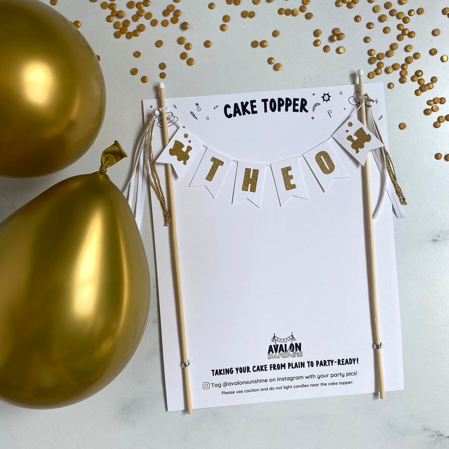 White and gold train theme birthday cake topper | personalized cake toppers by Avalon Sunshine