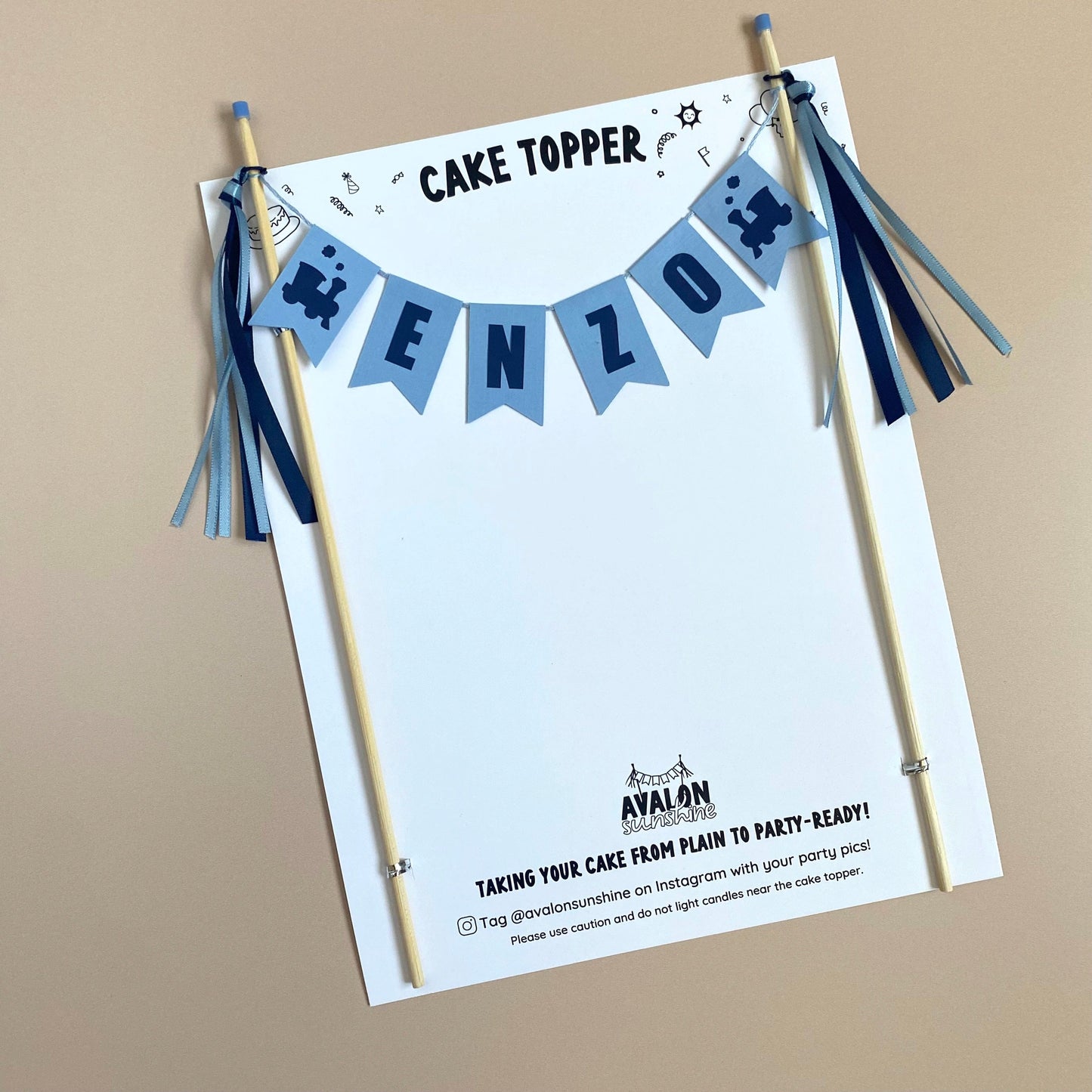 light blue train theme cake topper for kids birthday | personalized cake toppers by Avalon Sunshine
