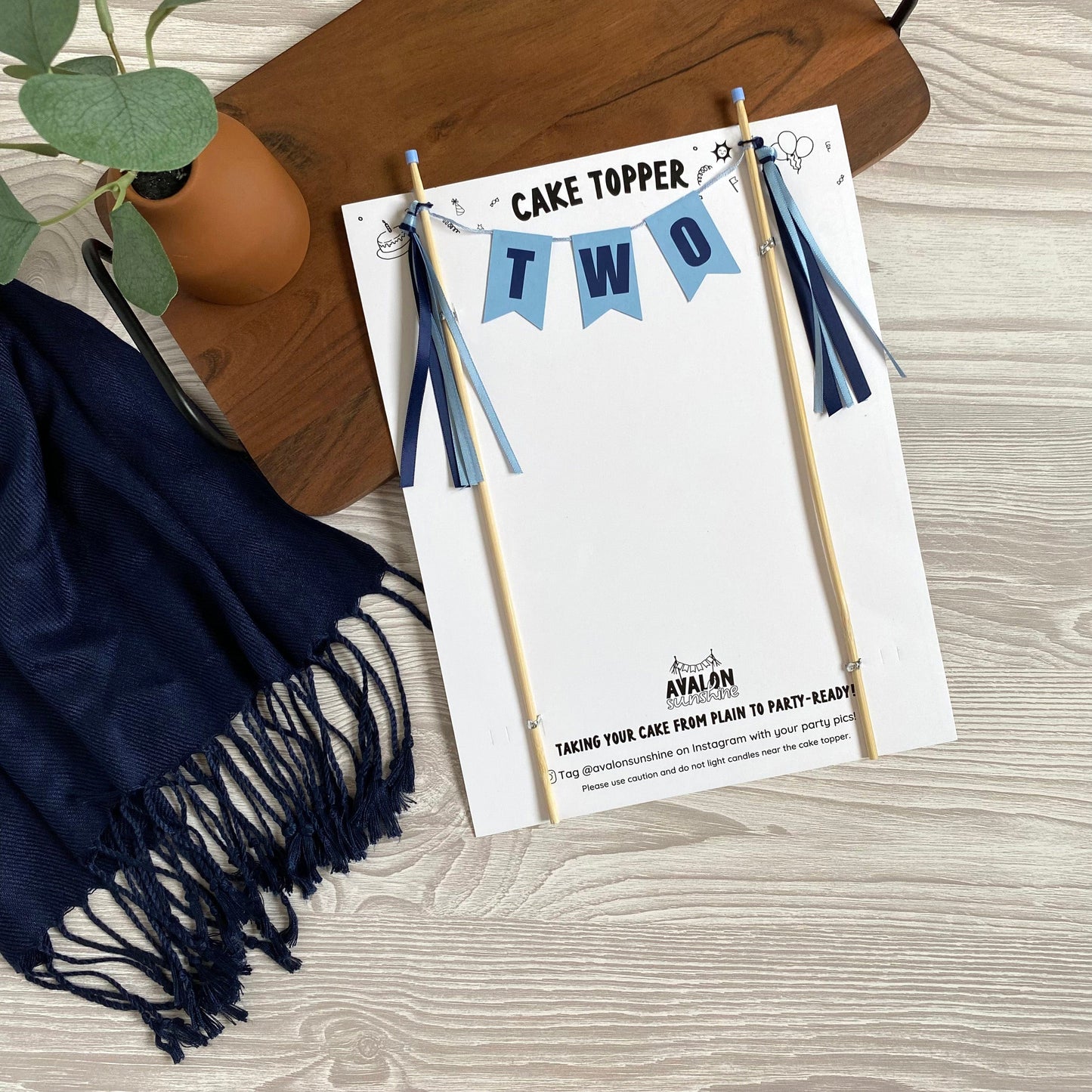 Light Blue TWO cake topper for 2nd Birthday | cake toppers by Avalon Sunshine
