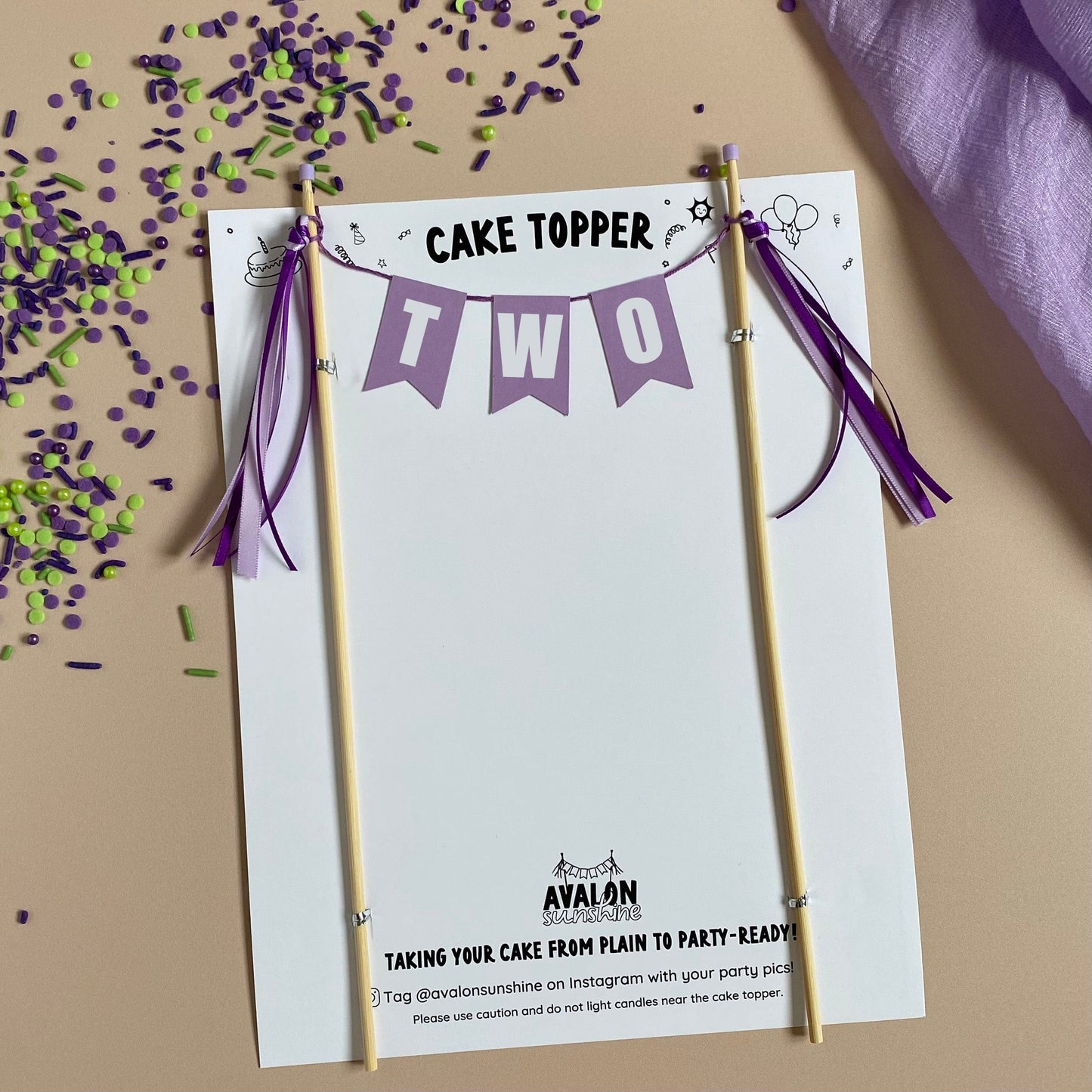 Purple TWO cake topper for 2nd birthday | cake toppers by Avalon Sunshine