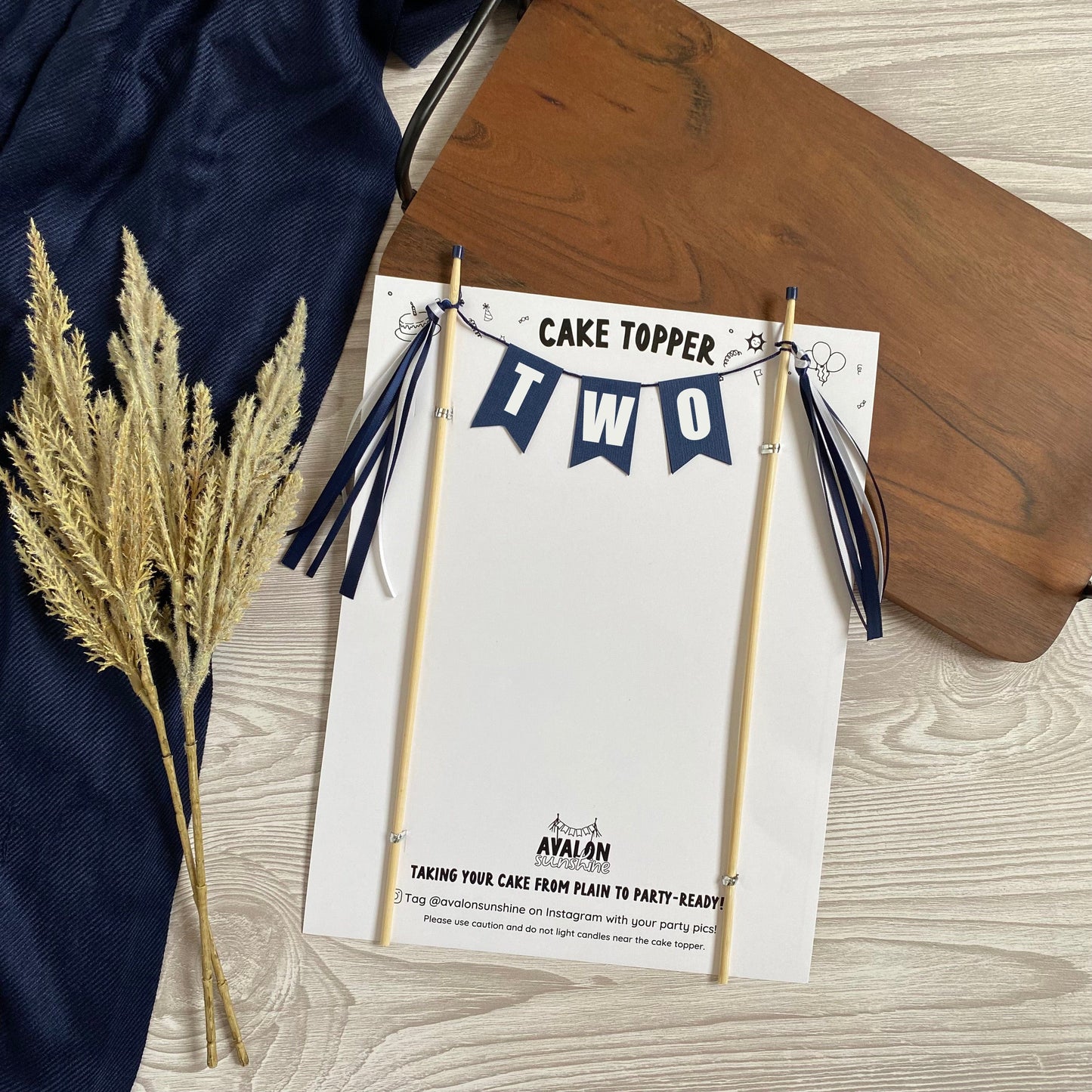 Navy Blue TWO cake topper for 2nd birthday | cake toppers by Avalon Sunshine
