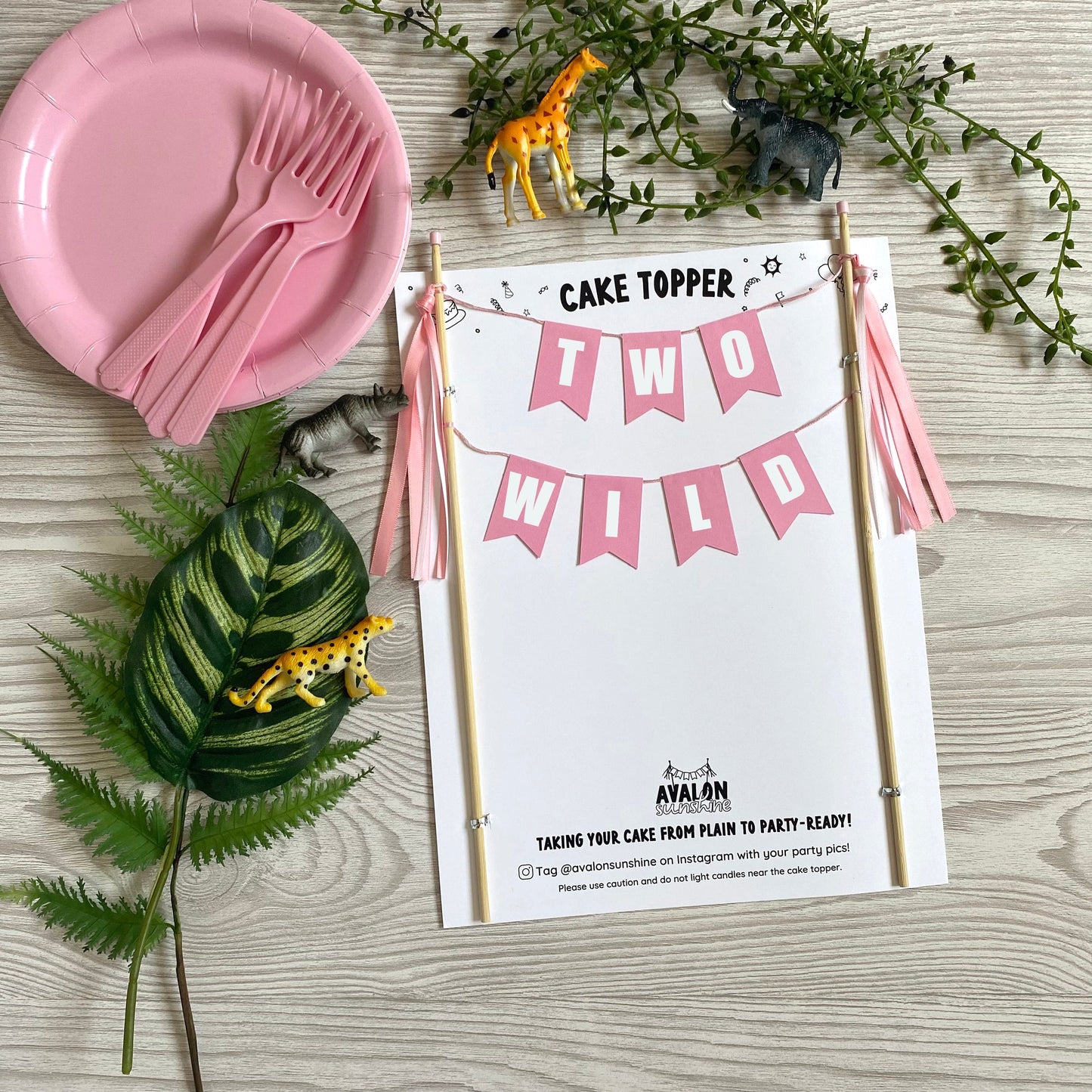 light pink TWO WILD theme birthday cake topper for 2nd birthday | personalized cake toppers by Avalon Sunshine
