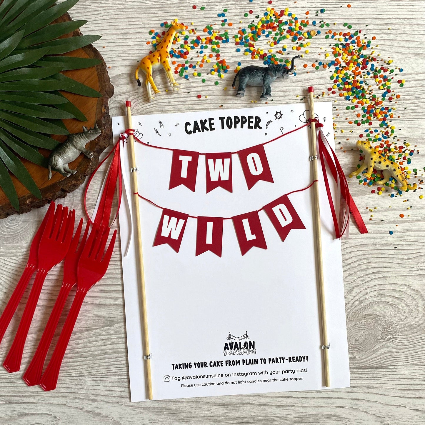 Red TWO WILD theme birthday cake topper for 2nd birthday | personalized cake toppers by Avalon Sunshine