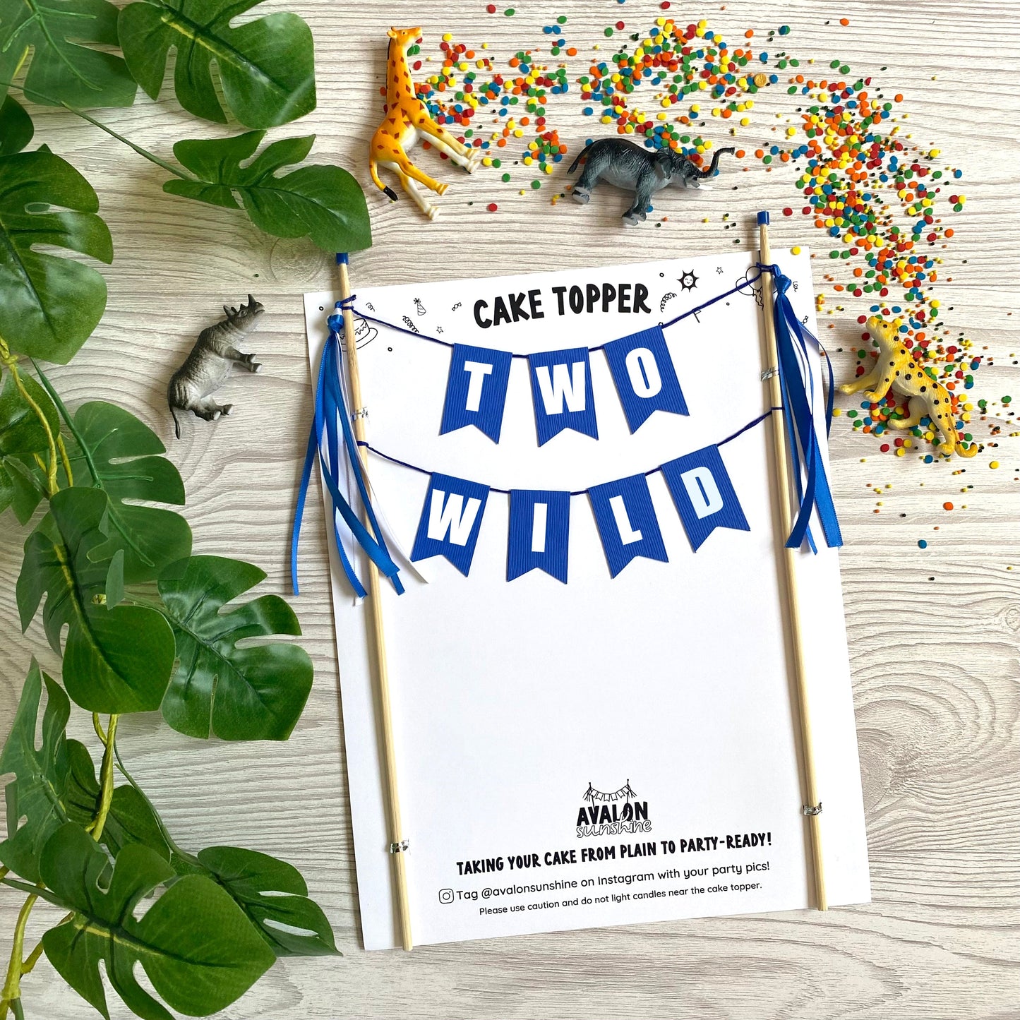 royal blue TWO WILD theme birthday cake topper for 2nd birthday | personalized cake toppers by Avalon Sunshine