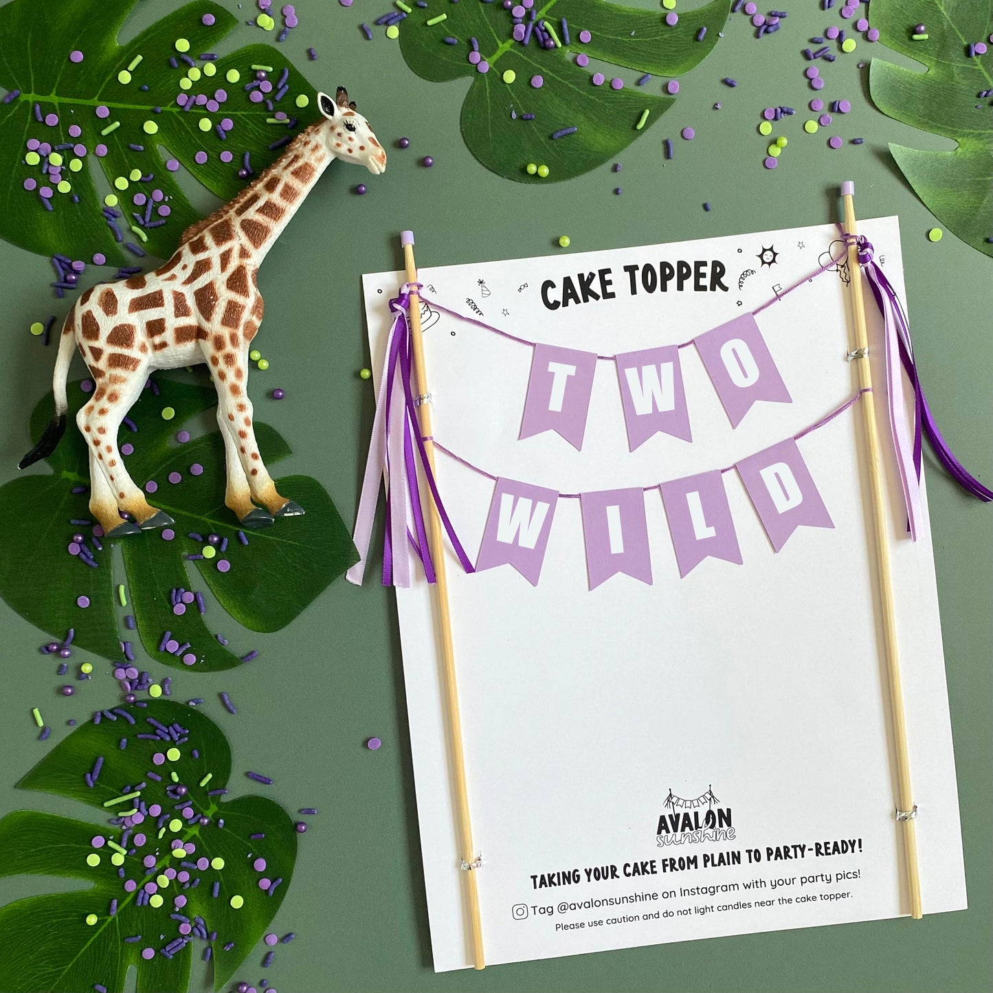 purple TWO WILD theme birthday cake topper for 2nd birthday | personalized cake toppers by Avalon Sunshine