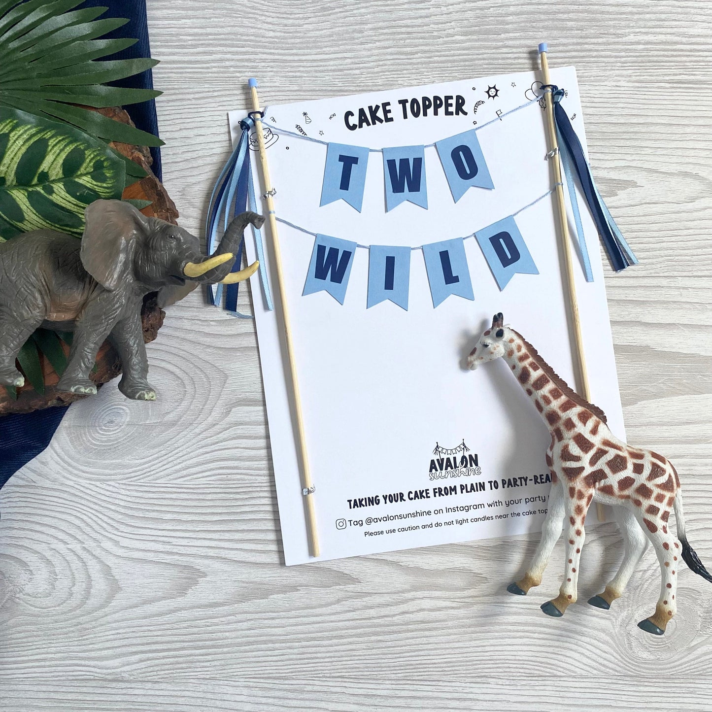 light blue TWO WILD theme birthday cake topper for 2nd birthday | personalized cake toppers by Avalon Sunshine