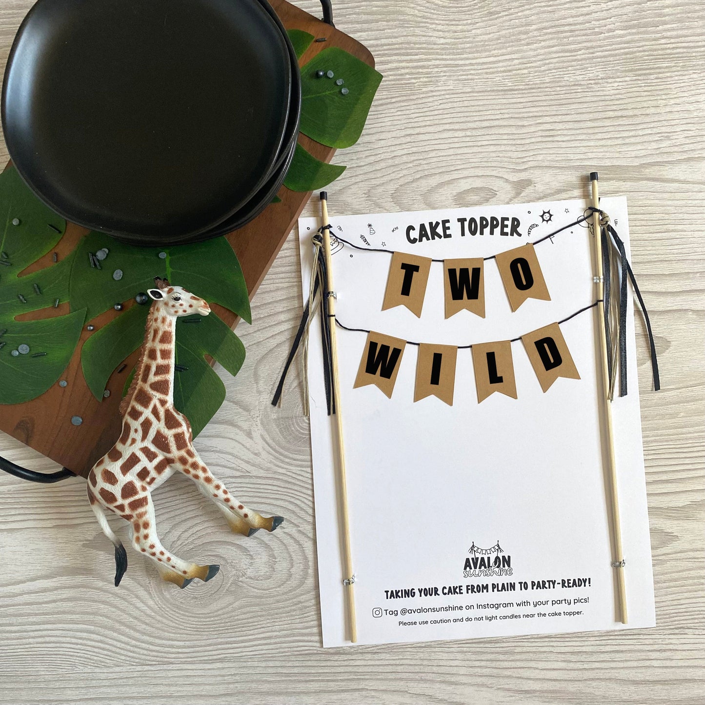 kraft and black TWO WILD theme birthday cake topper for 2nd birthday | personalized cake toppers by Avalon Sunshine
