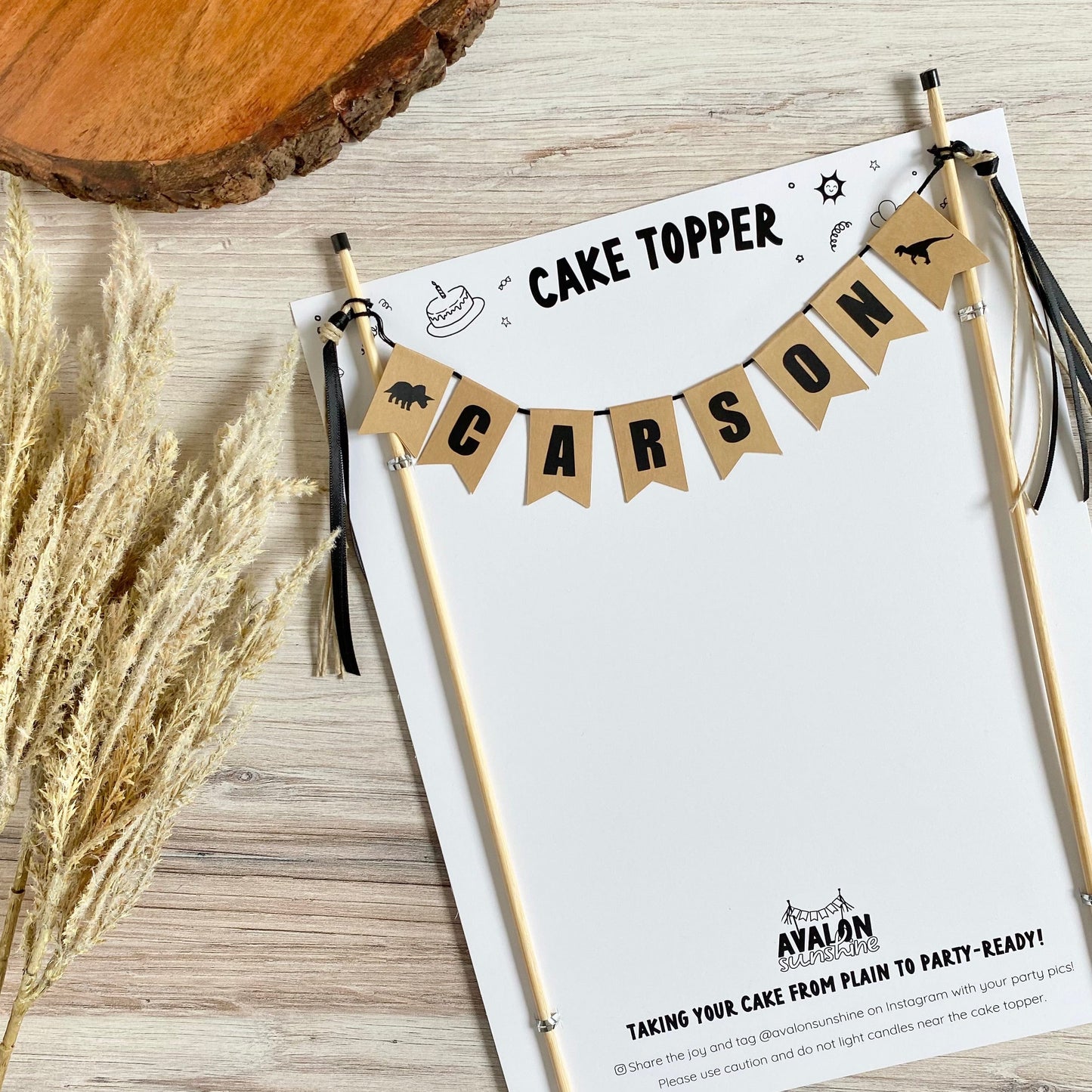 dinosaur party birthday cake topper neutral colors beige and black