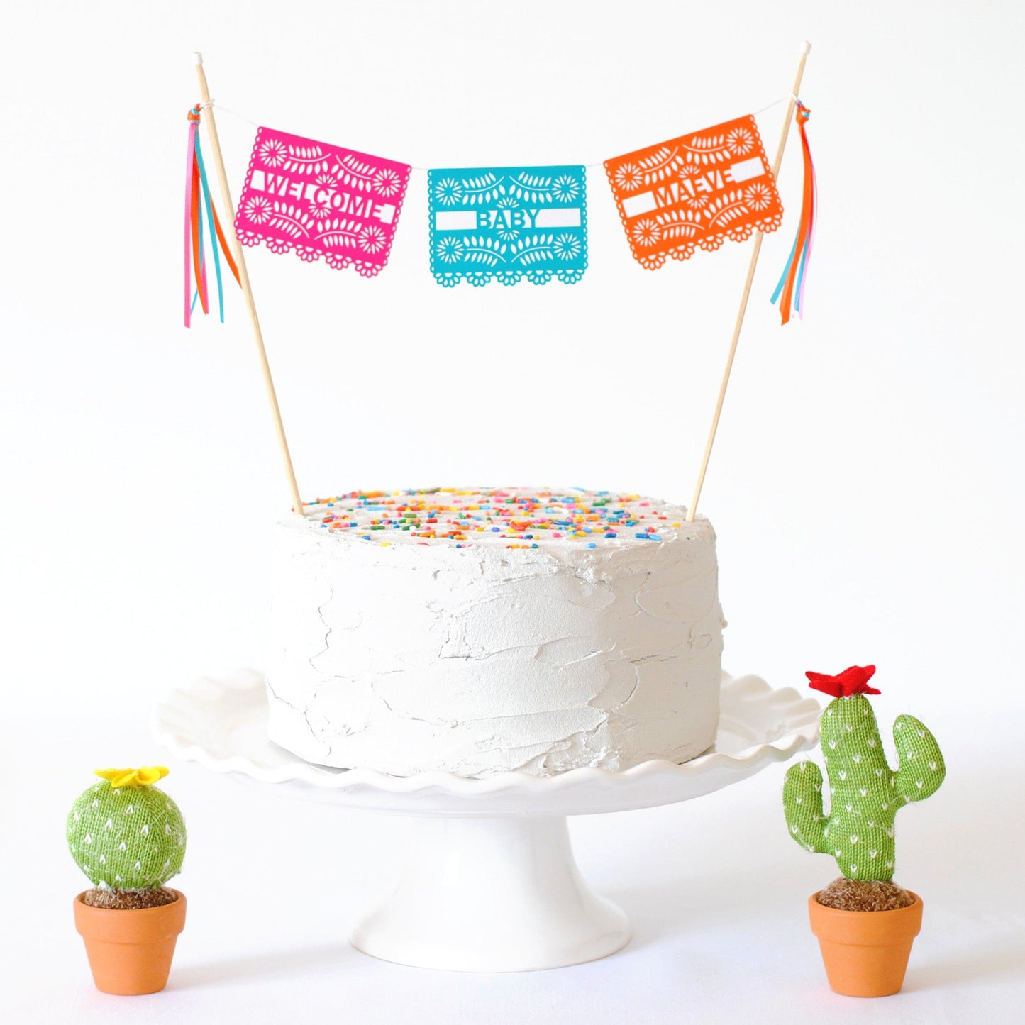 papel picado mexican fiesta baby shower cake topper personalized with baby name