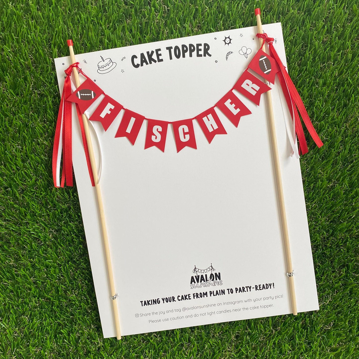 
                  
                    football theme cake topper personalized  with name red and white |  Avalon Sunshine
                  
                