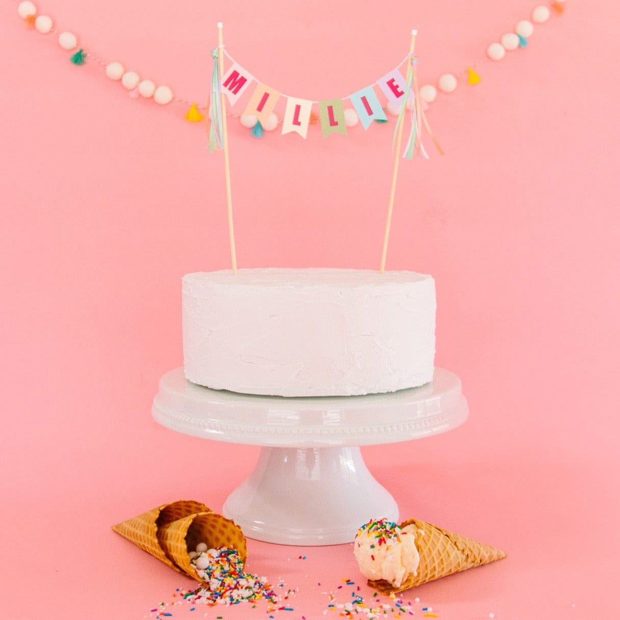 pastel rainbow name cake topper for girls birthday cake