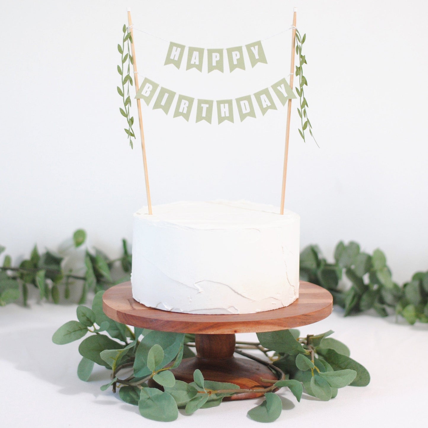 sage green leafy HAPPY BIRTHDAY cake topper | cake toppers by Avalon Sunshine