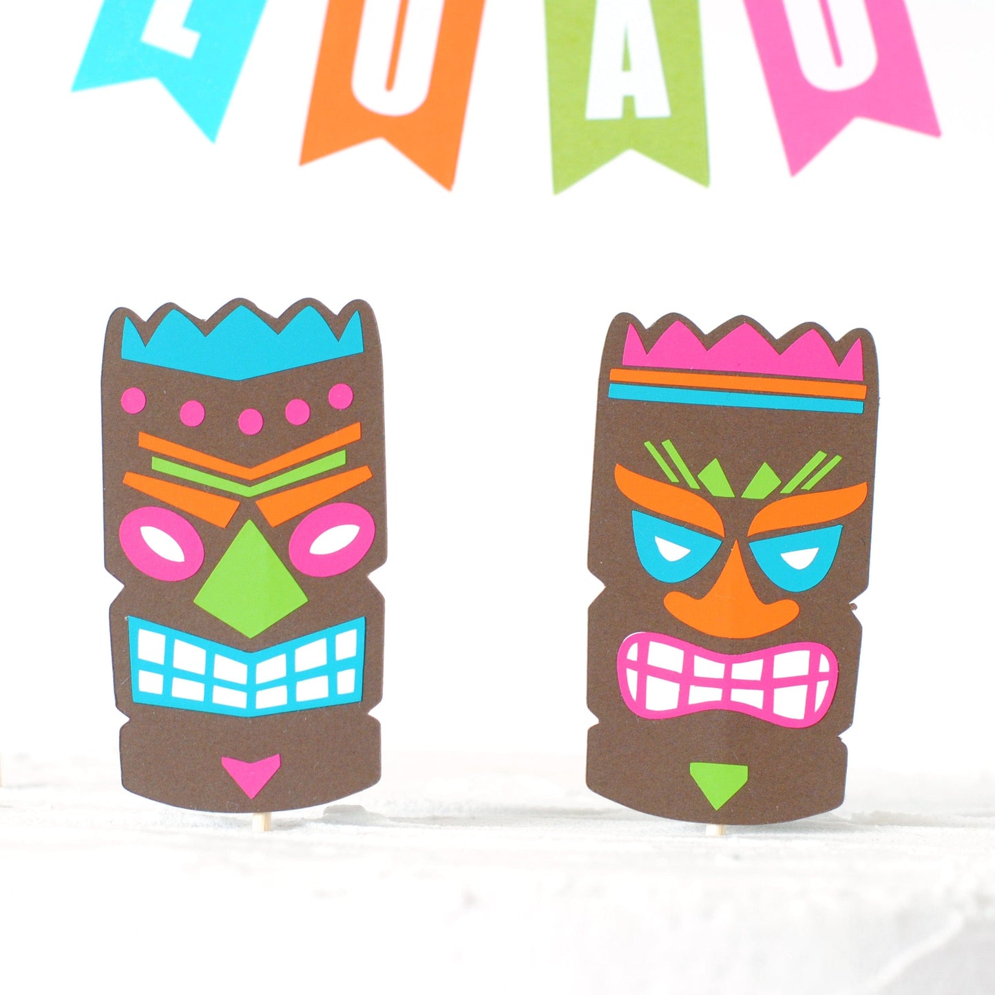 Hawaiian tiki mask cake toppers