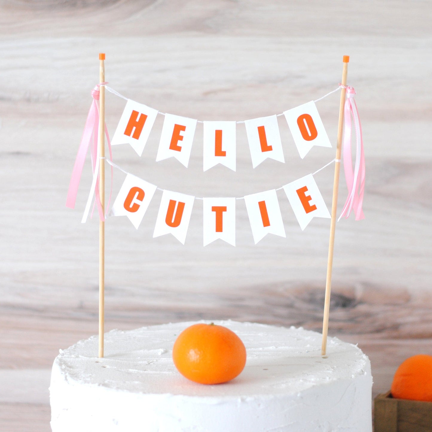 Hello Cutie baby shower cake topper for baby girl with pink  ribbons