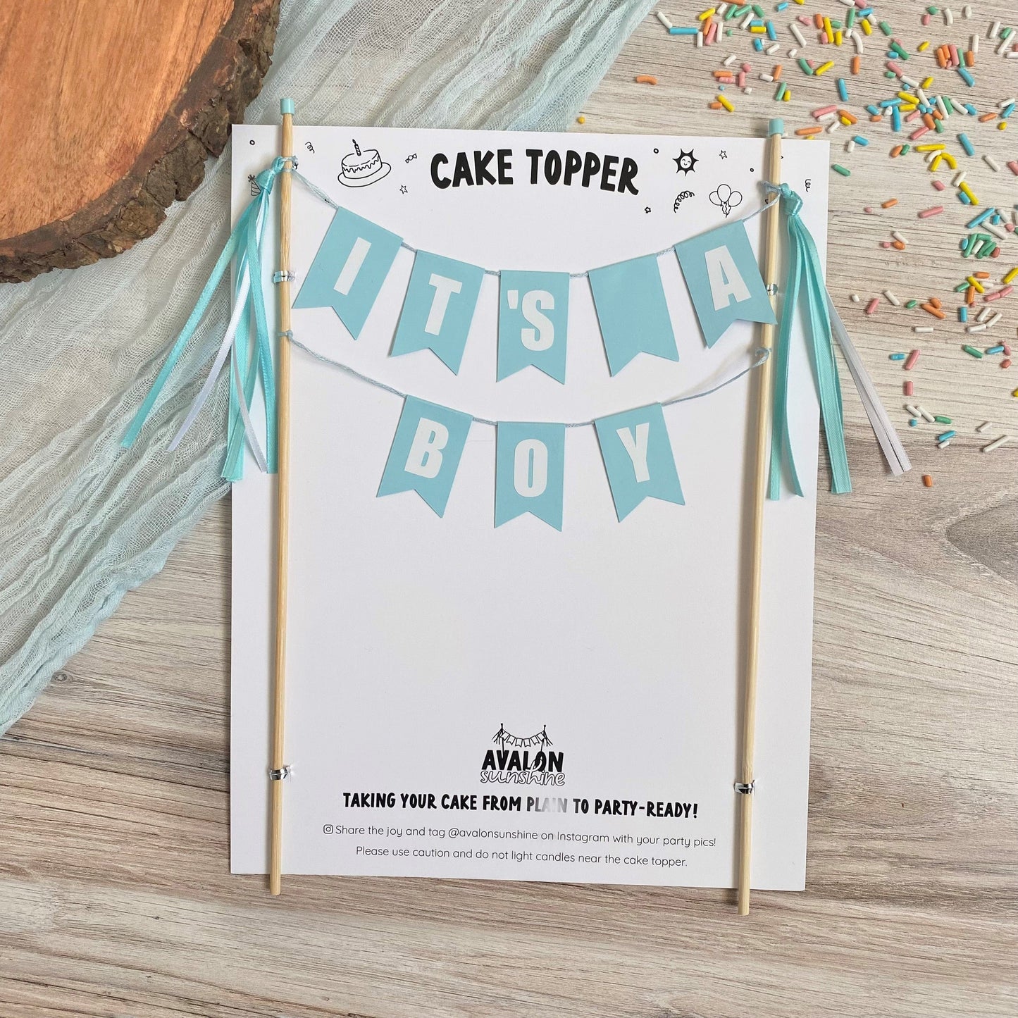 
                  
                    It's A Boy Baby shower cake topper - light aqua and white | custom cake toppers made by Avalon Sunshine
                  
                